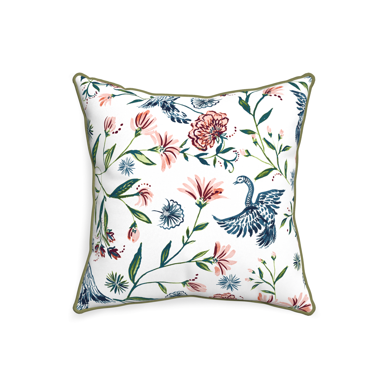 20-square daphne cream custom pillow with moss piping on white background