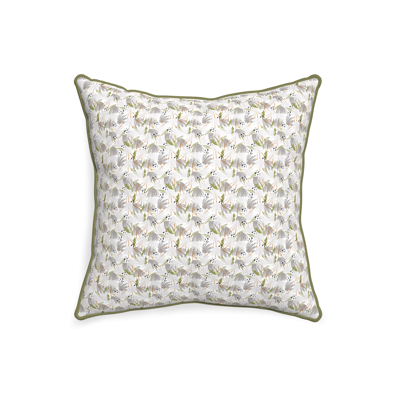 20-square eden grey custom pillow with moss piping on white background