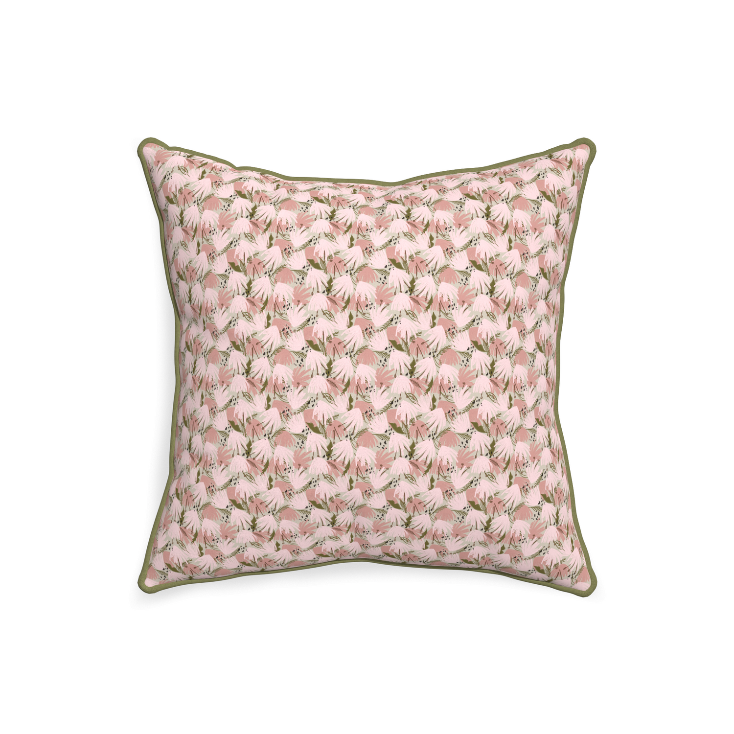 20-square eden pink custom pillow with moss piping on white background
