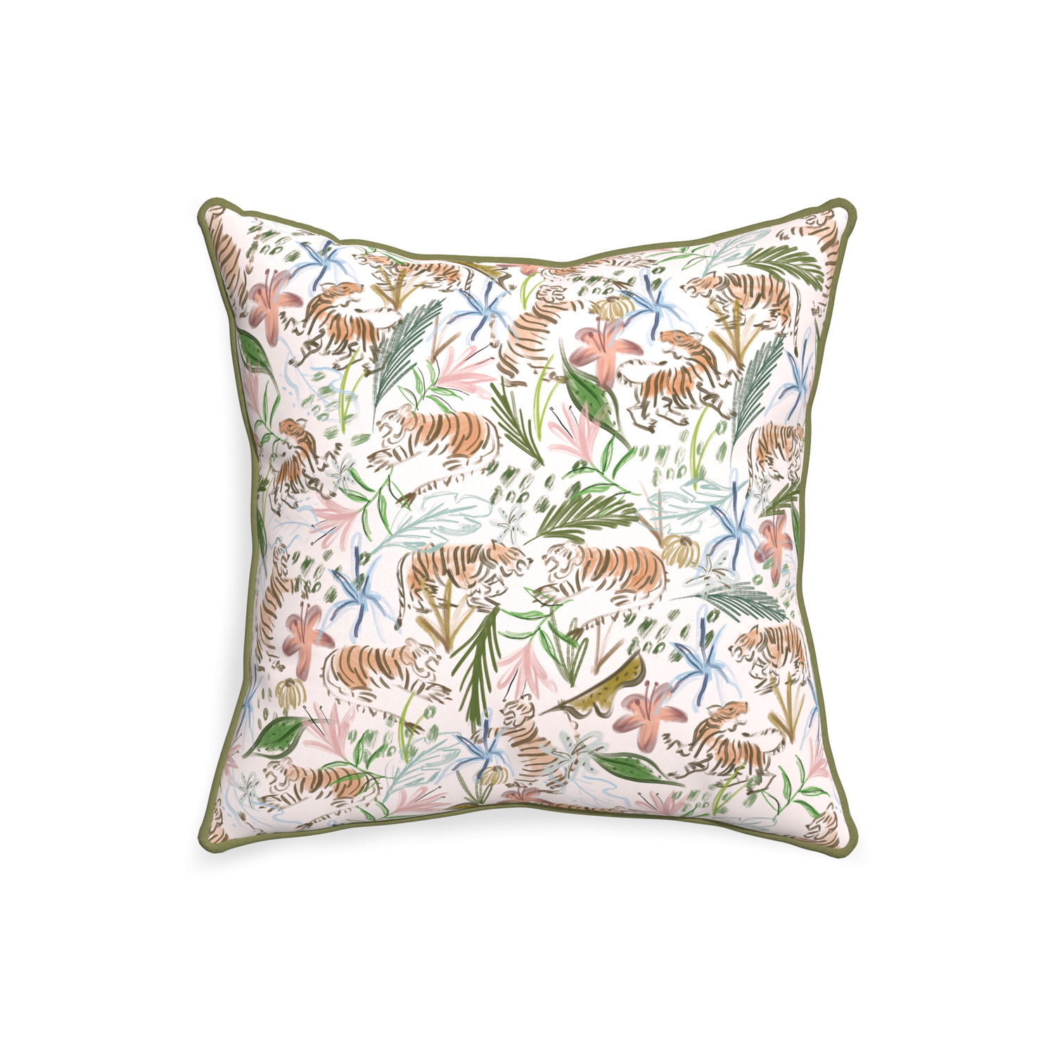 20-square frida pink custom pink chinoiserie tigerpillow with moss piping on white background