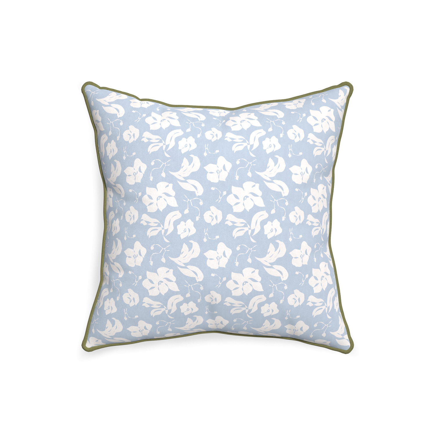 20-square georgia custom cornflower blue floralpillow with moss piping on white background
