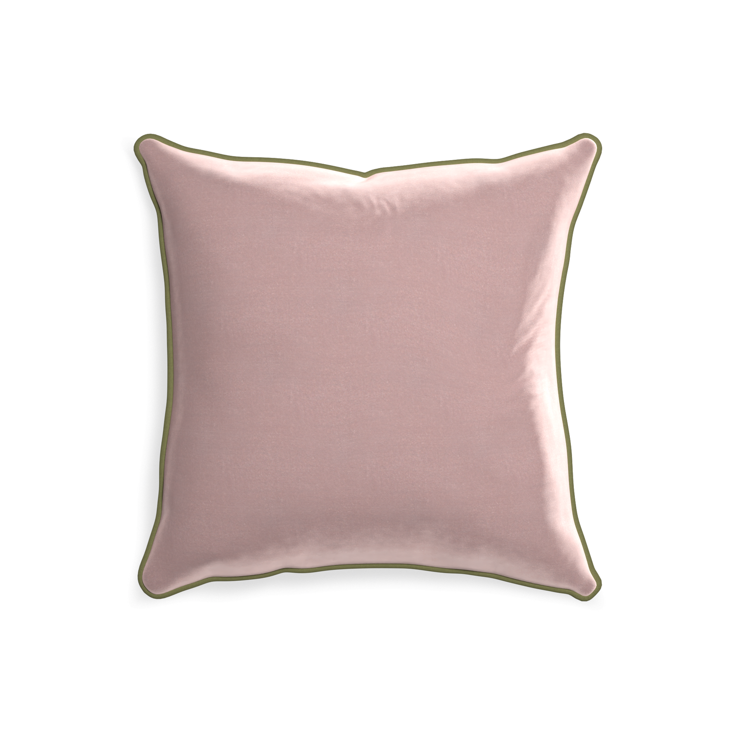 20-square mauve velvet custom pillow with moss piping on white background