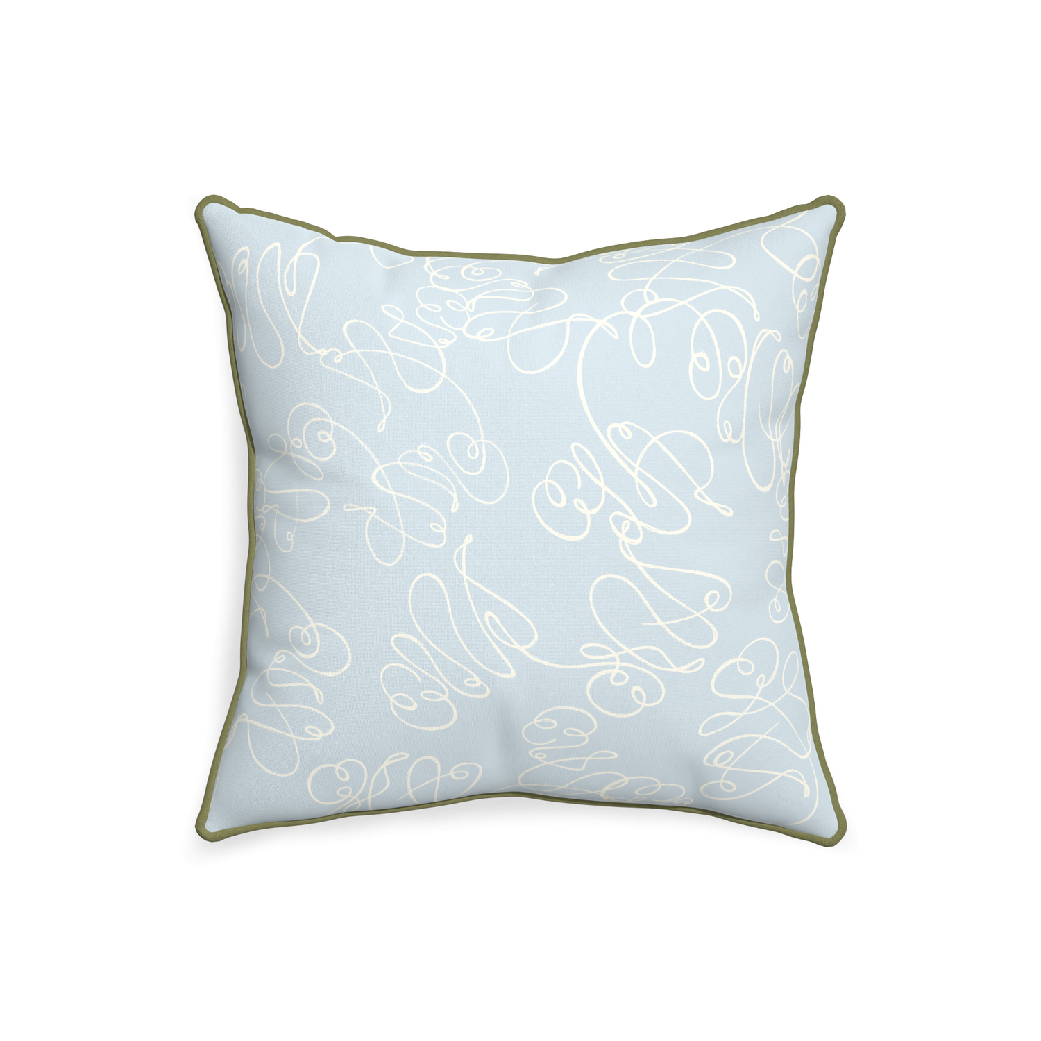20-square mirabella custom pillow with moss piping on white background