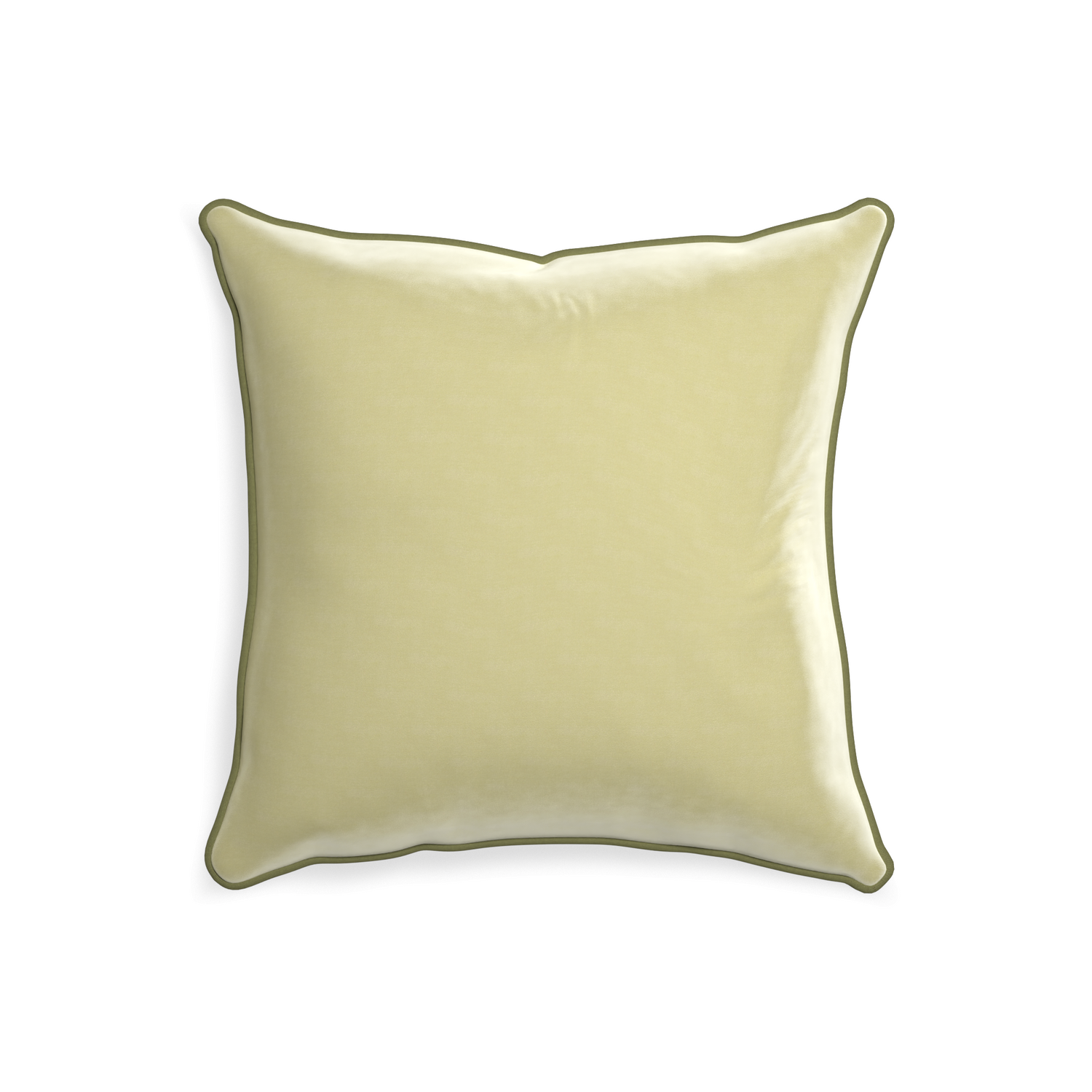20-square pear velvet custom light greenpillow with moss piping on white background