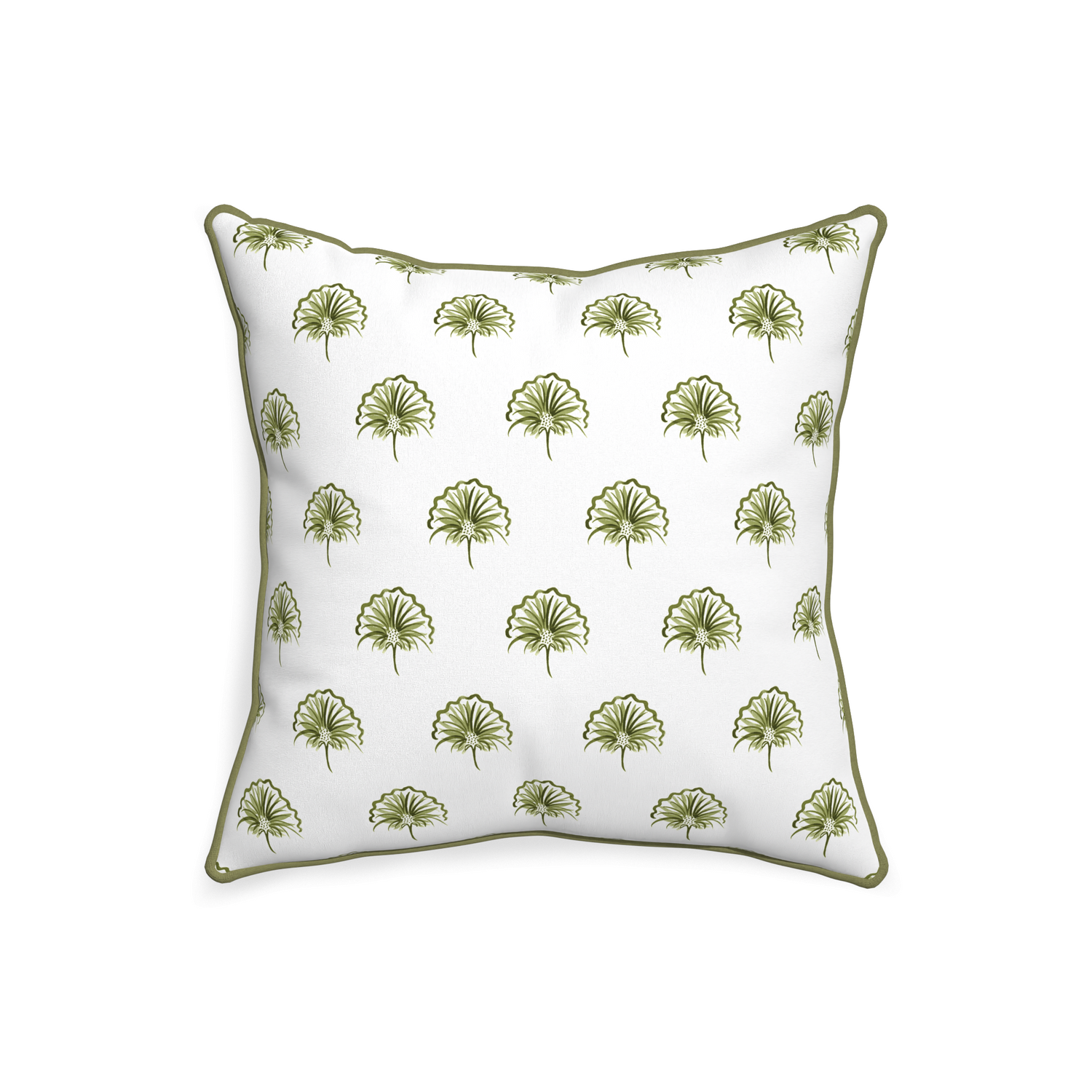20-square penelope moss custom pillow with moss piping on white background