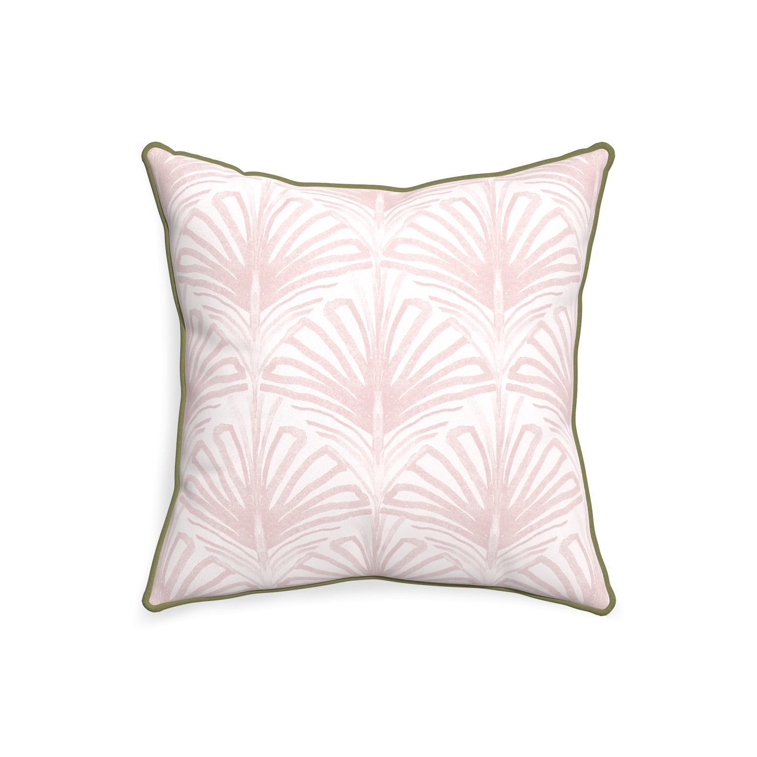 20-square suzy rose custom pillow with moss piping on white background