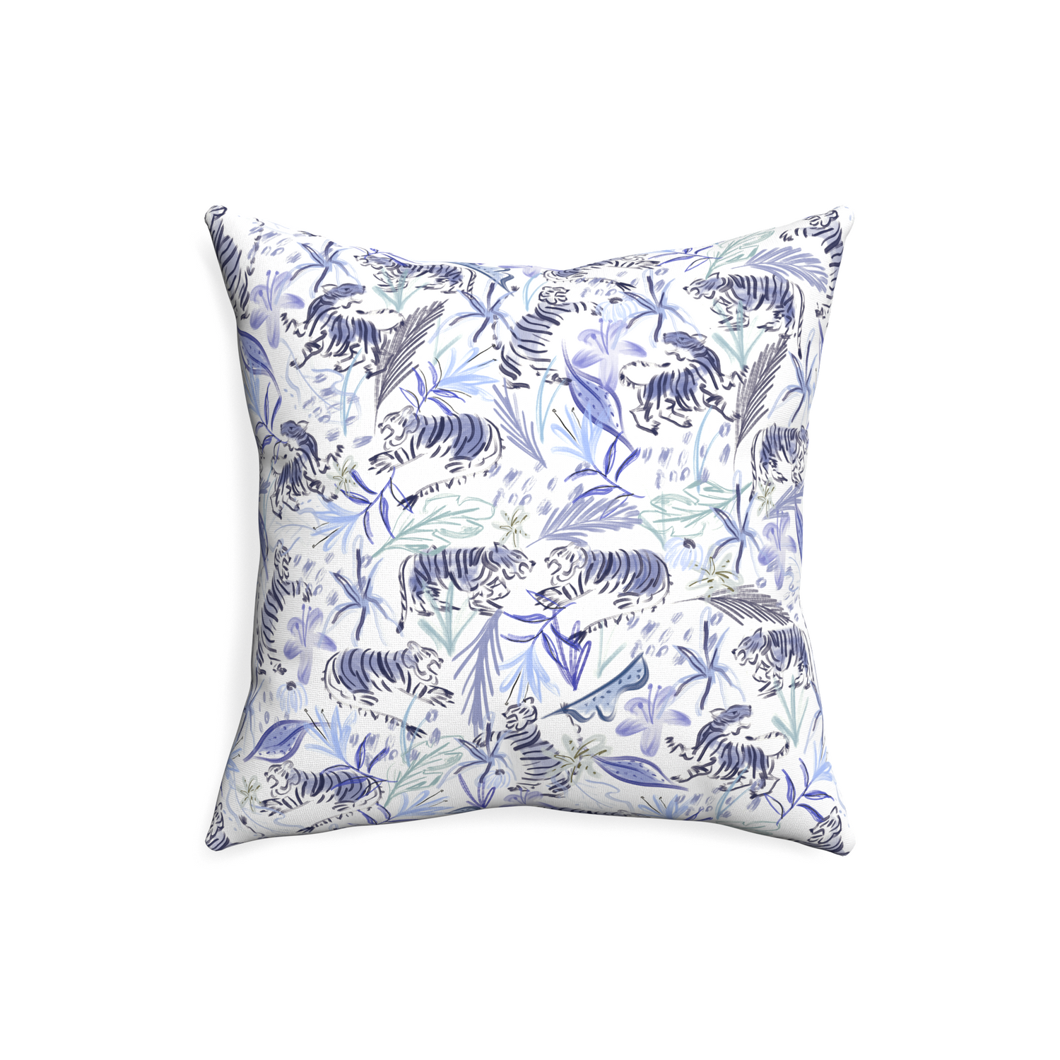 20-square frida blue custom blue with intricate tiger designpillow with none on white background