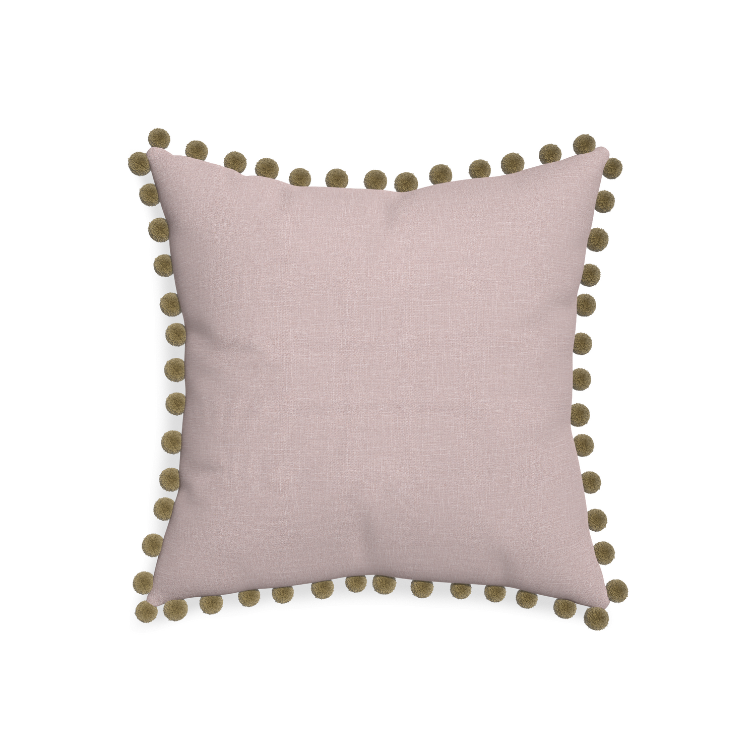 20-square orchid custom mauve pinkpillow with olive pom pom on white background
