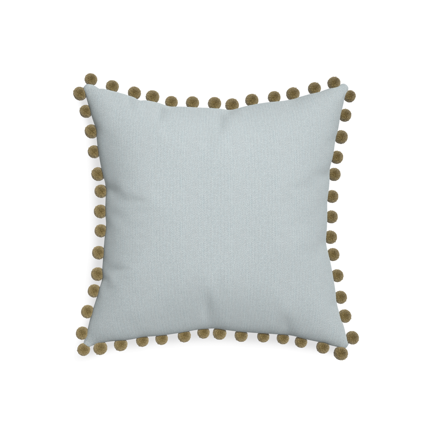 20-square sea custom grey bluepillow with olive pom pom on white background