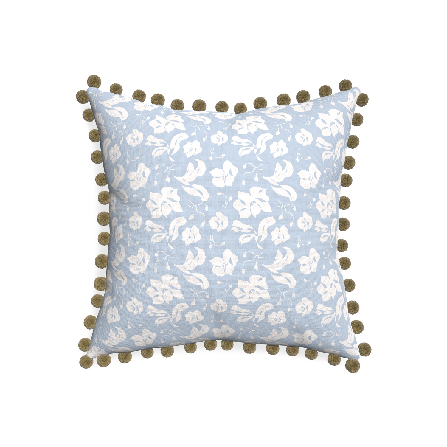 20-square georgia custom pillow with olive pom pom on white background