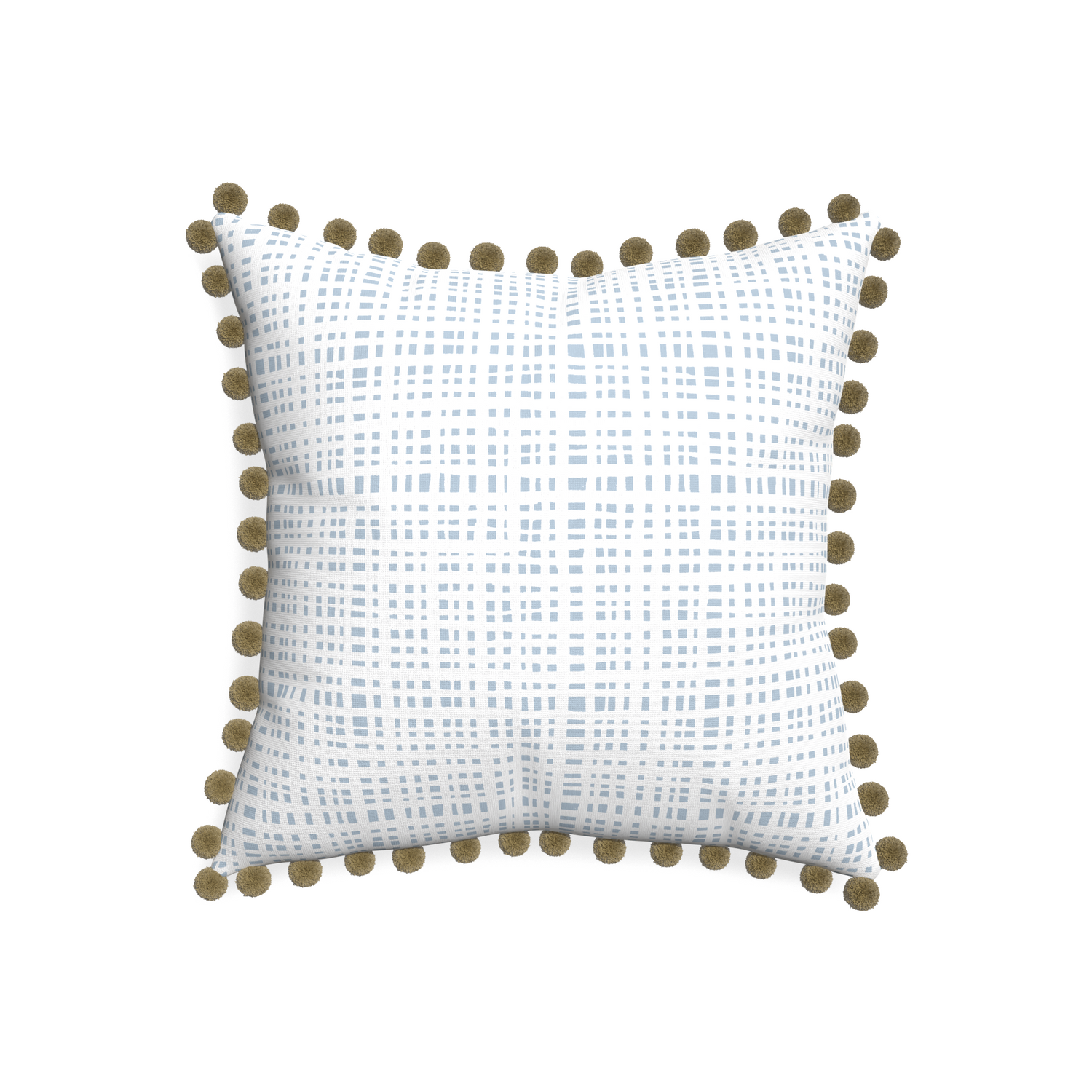 20-square ginger sky custom pillow with olive pom pom on white background