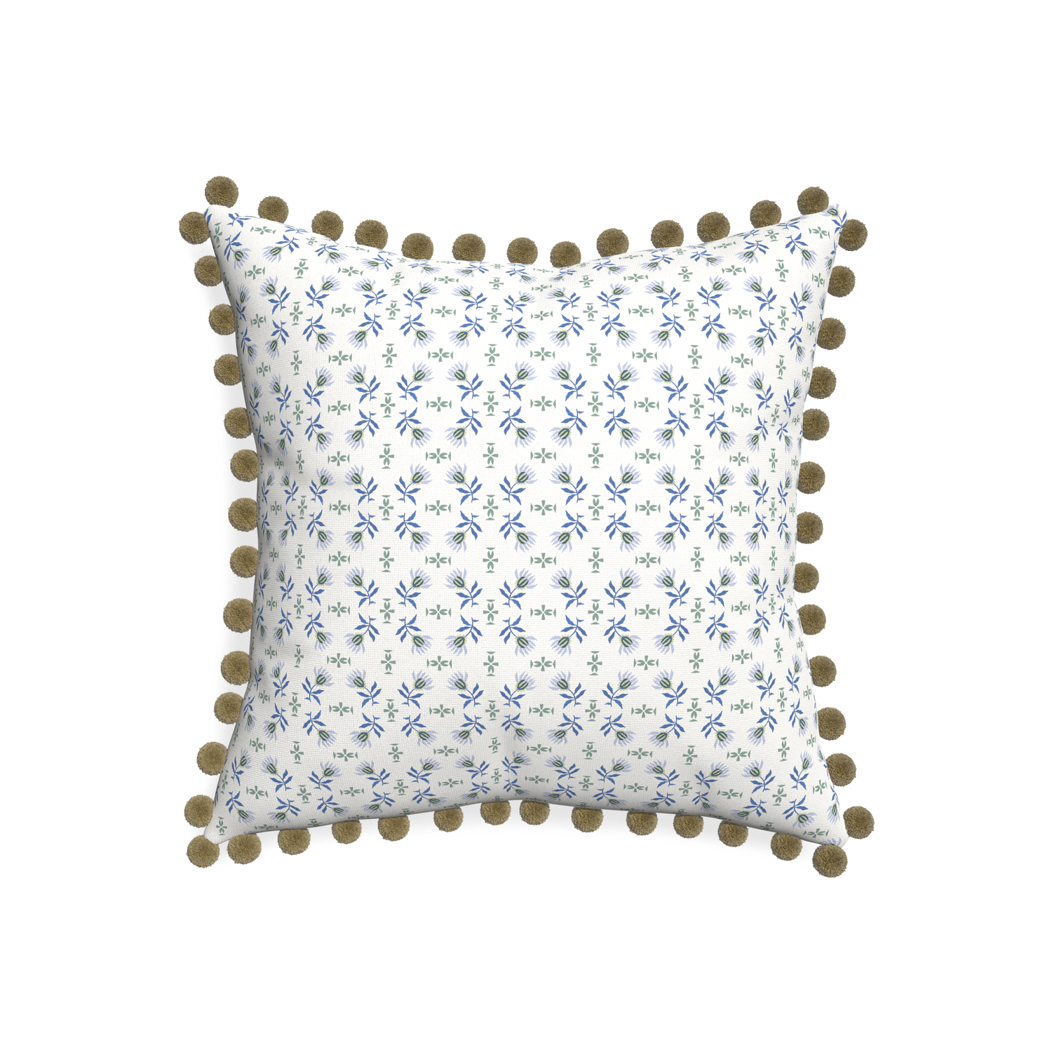 20-square lee custom pillow with olive pom pom on white background