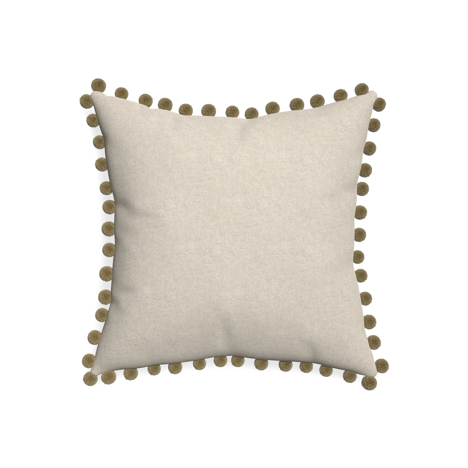 20-square oat custom light brownpillow with olive pom pom on white background