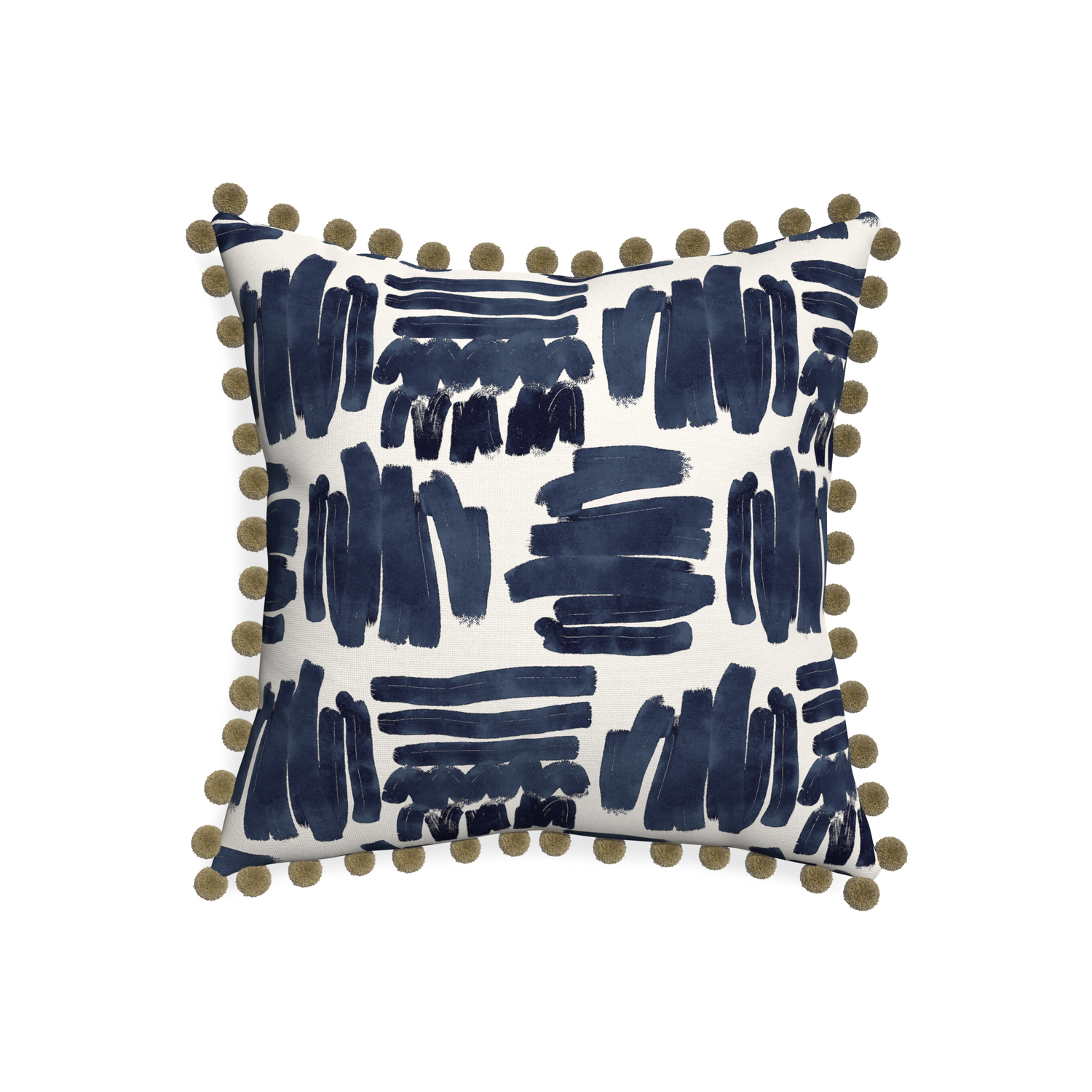 20-square warby custom pillow with olive pom pom on white background