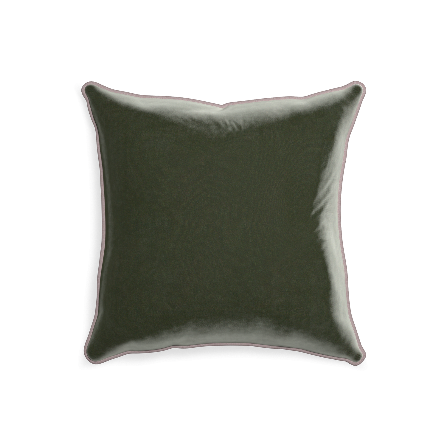 20-square fern velvet custom fern greenpillow with orchid piping on white background