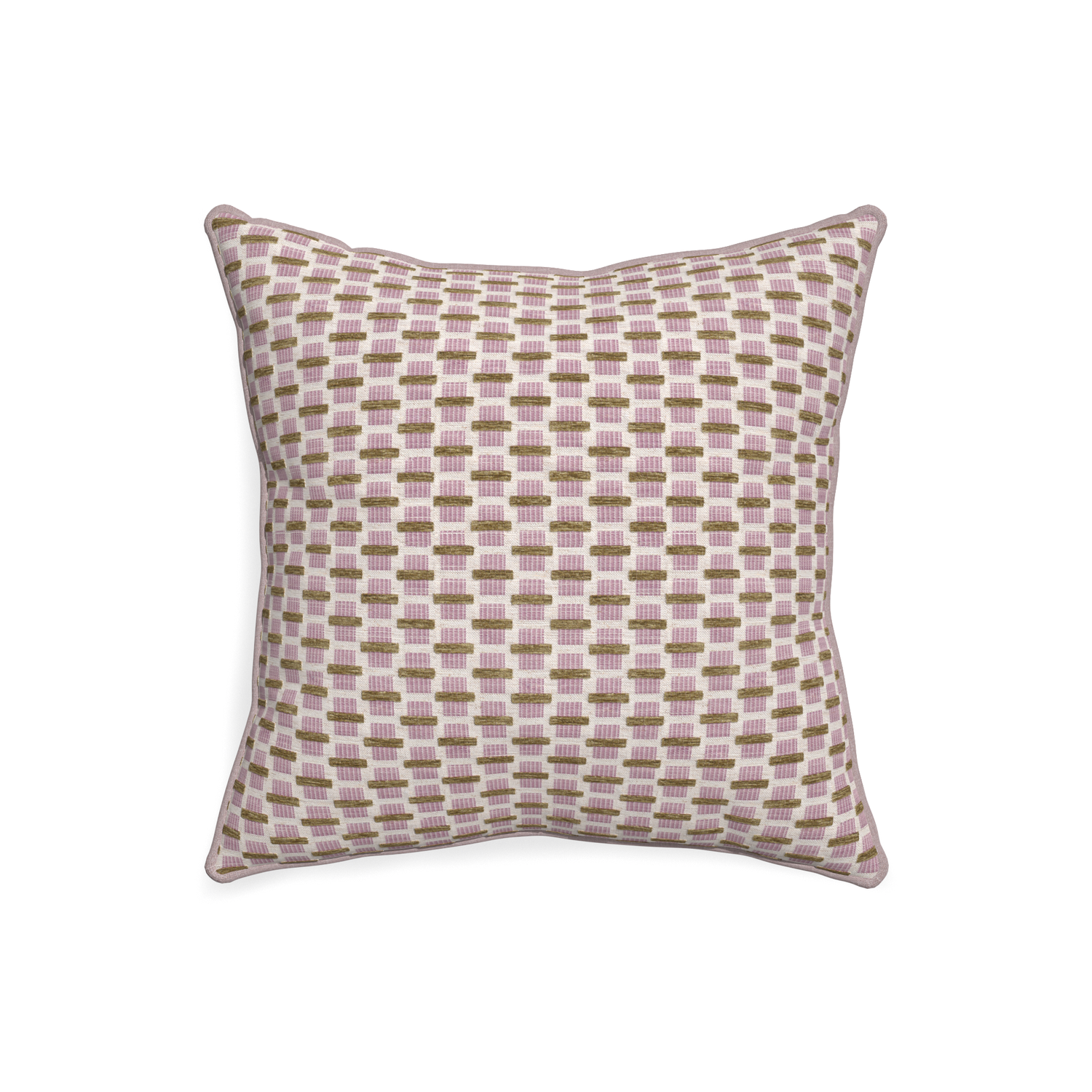 20-square willow orchid custom pink geometric chenillepillow with orchid piping on white background