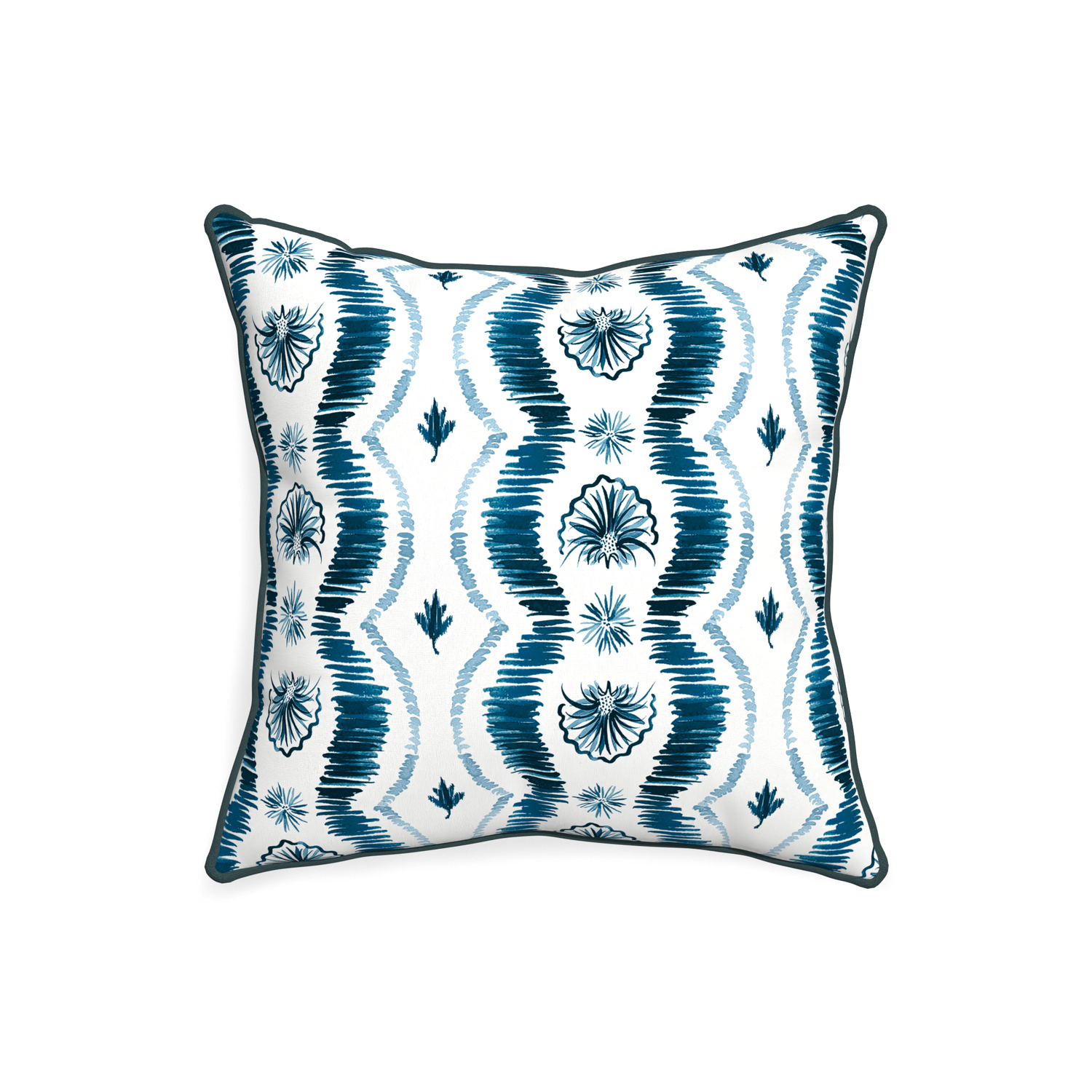 20-square alice custom blue ikatpillow with p piping on white background
