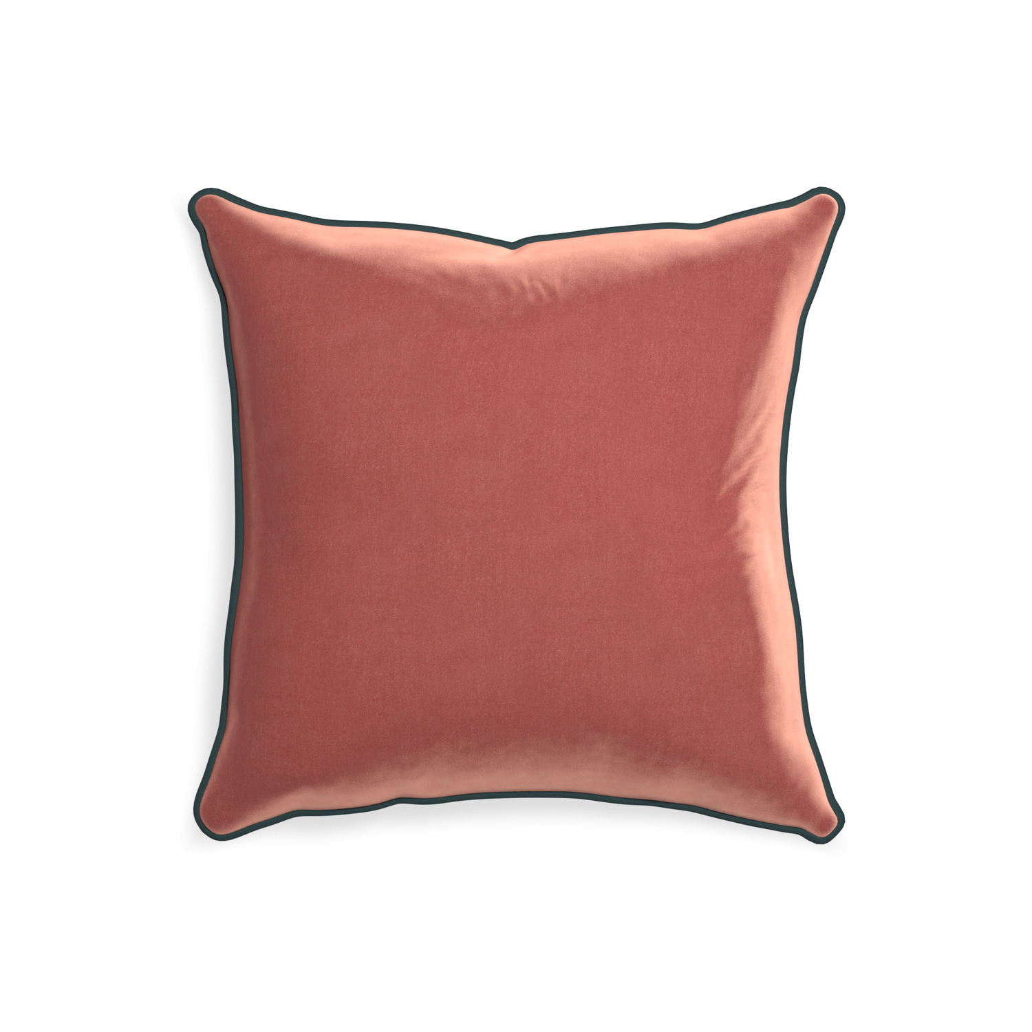 20-square cosmo velvet custom coralpillow with p piping on white background