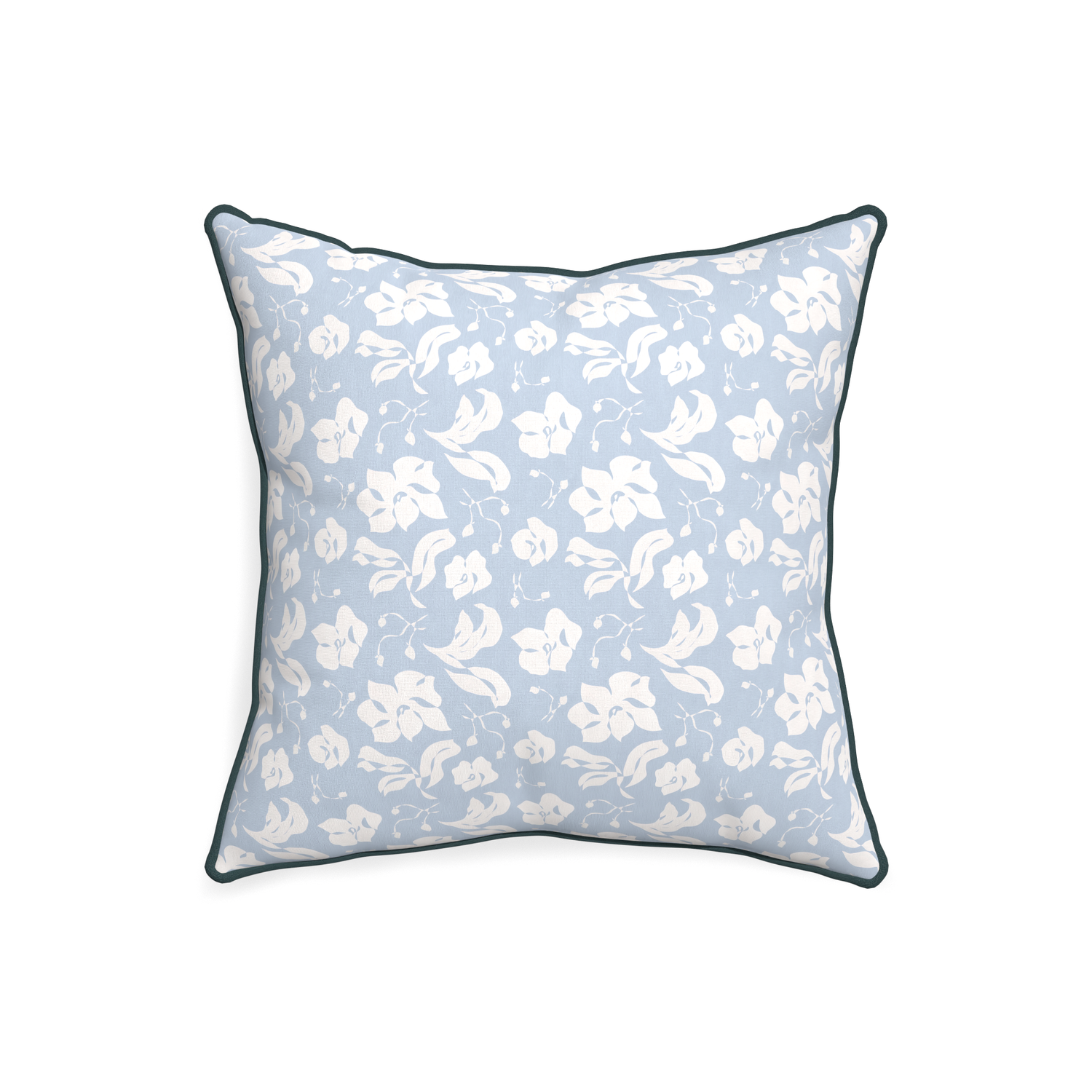 20-square georgia custom cornflower blue floralpillow with p piping on white background