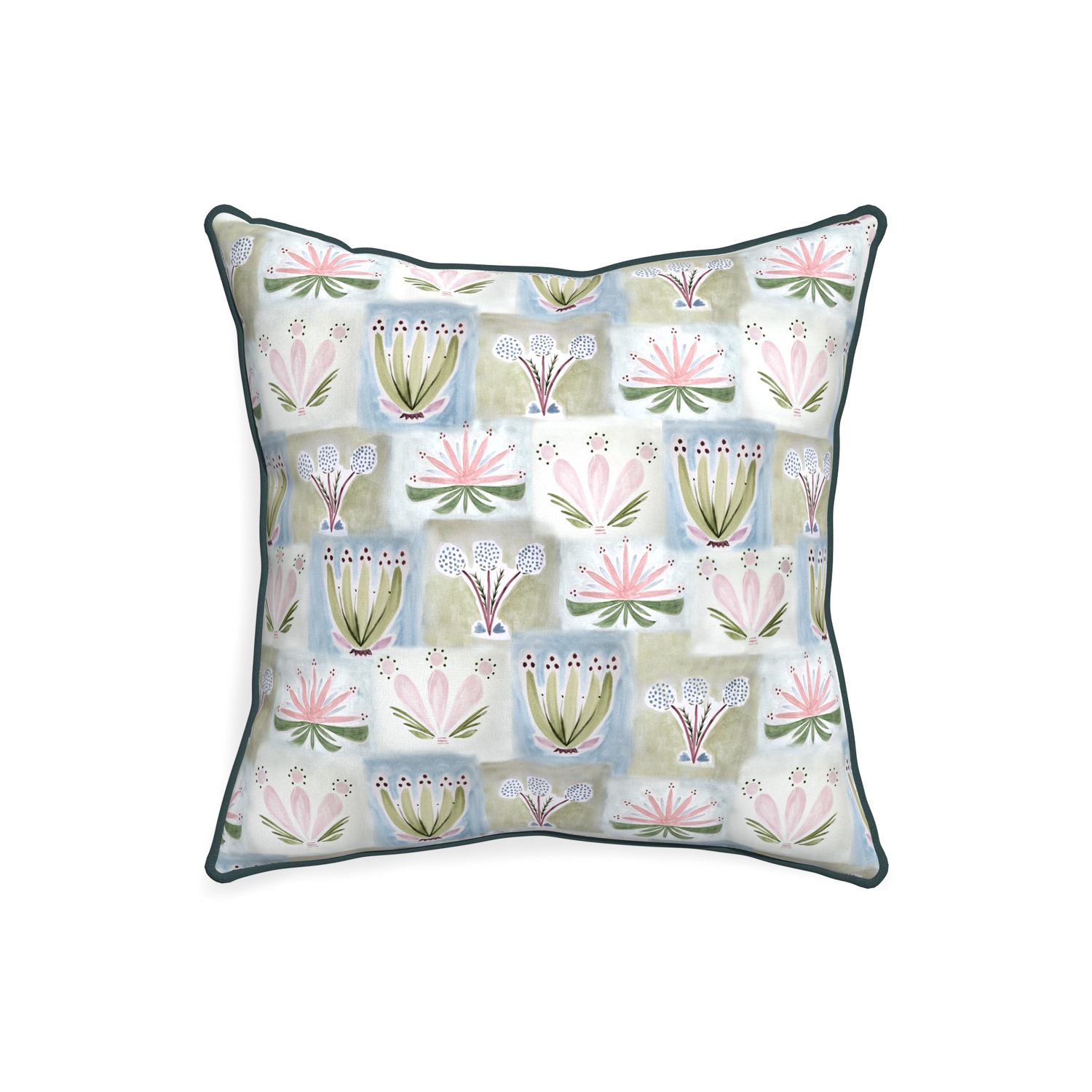20-square harper custom hand-painted floralpillow with p piping on white background