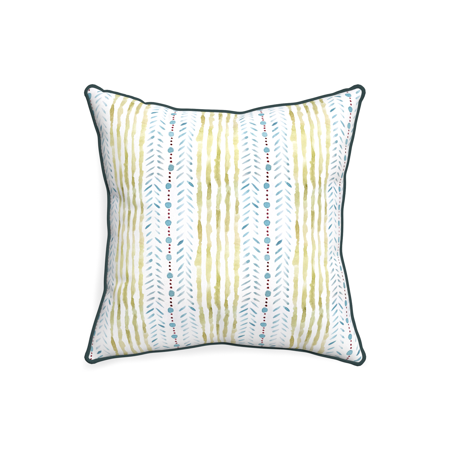 20-square julia custom blue & green stripedpillow with p piping on white background