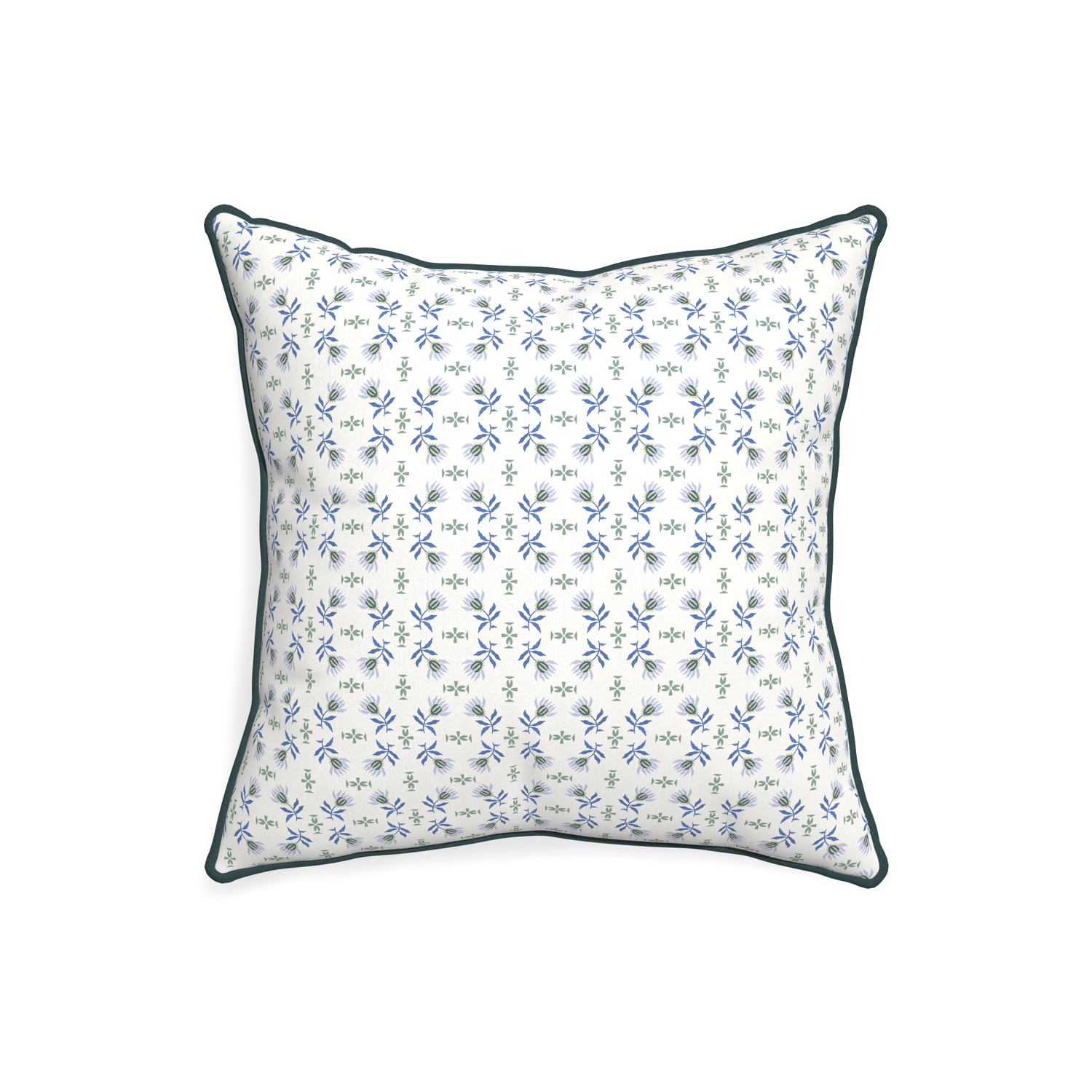 20-square lee custom blue & green floralpillow with p piping on white background