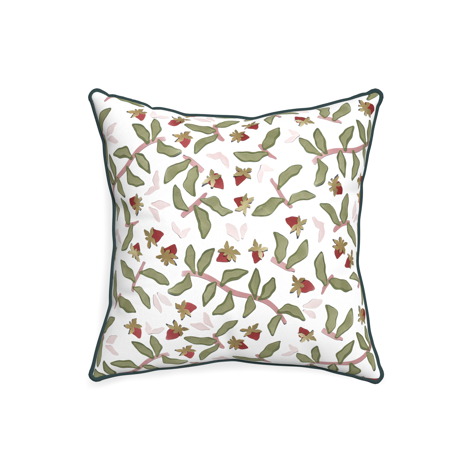 20-square nellie custom strawberry & botanicalpillow with p piping on white background