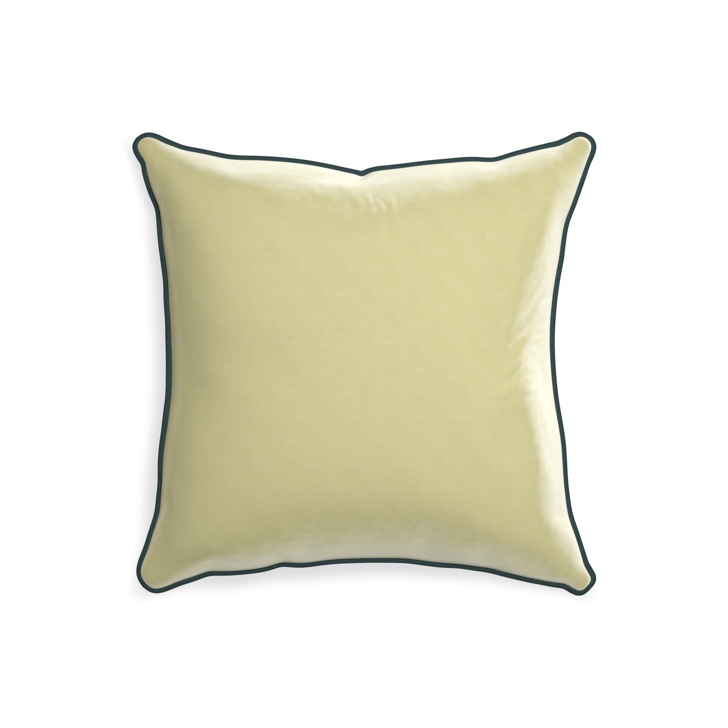 20-square pear velvet custom light greenpillow with p piping on white background