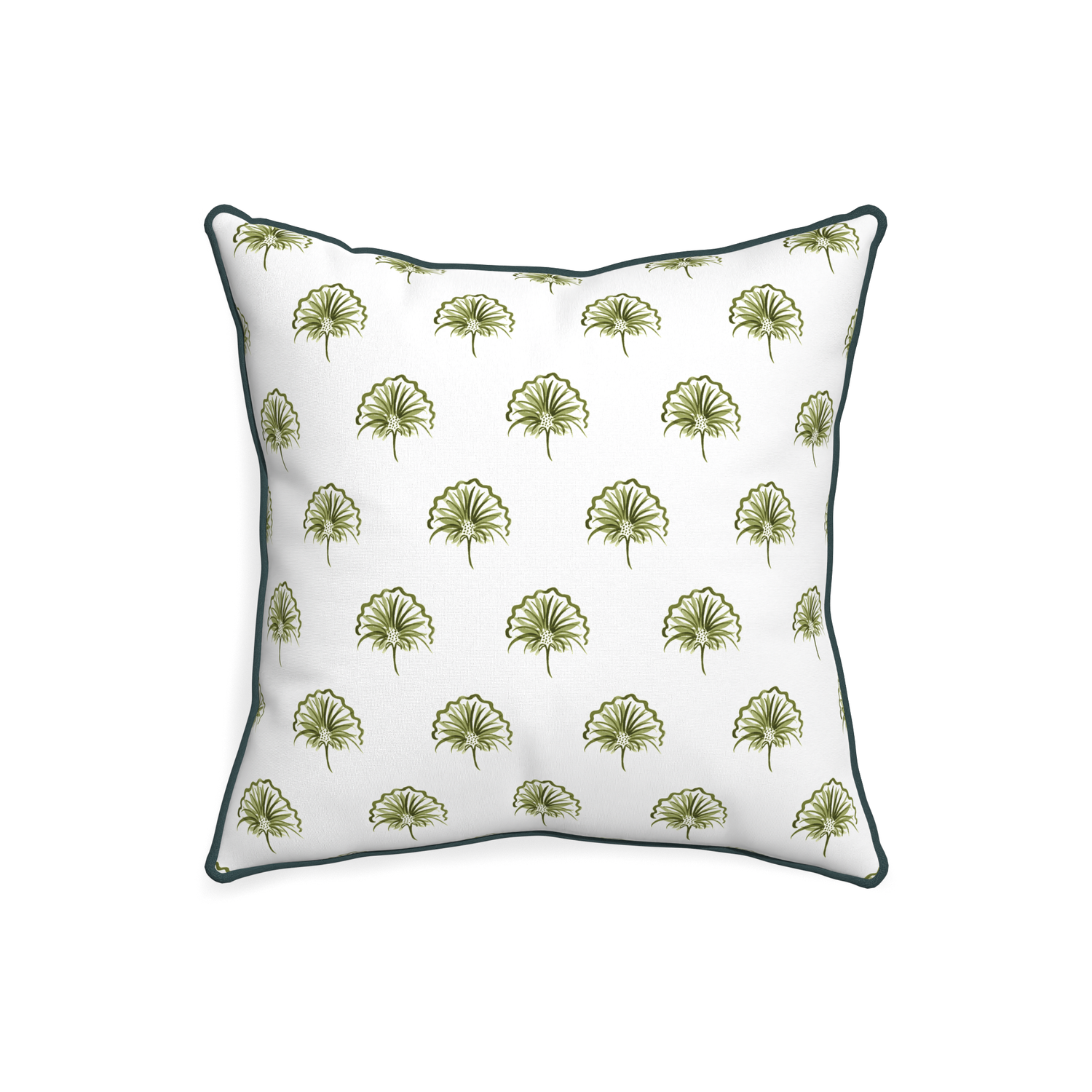 20-square penelope moss custom green floralpillow with p piping on white background