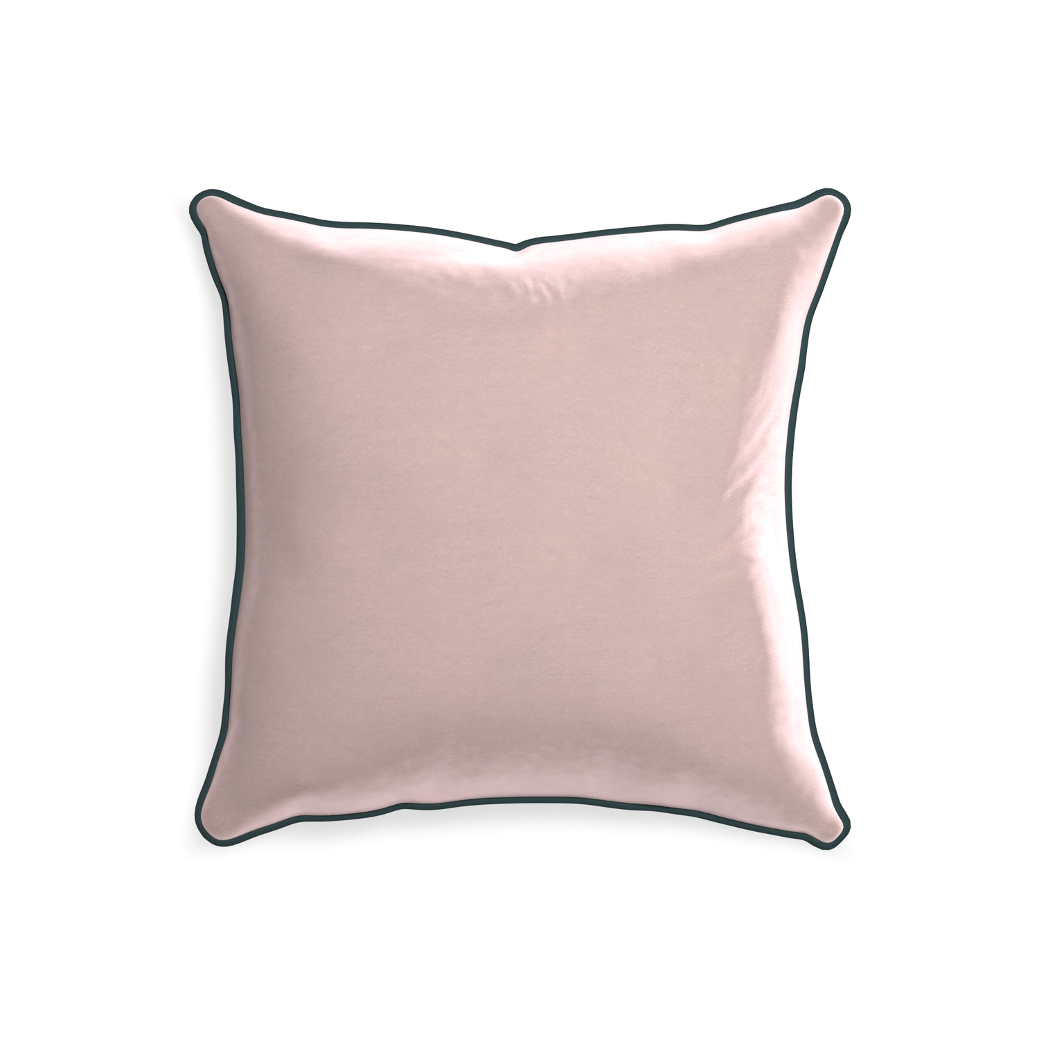 20-square rose velvet custom light pinkpillow with p piping on white background