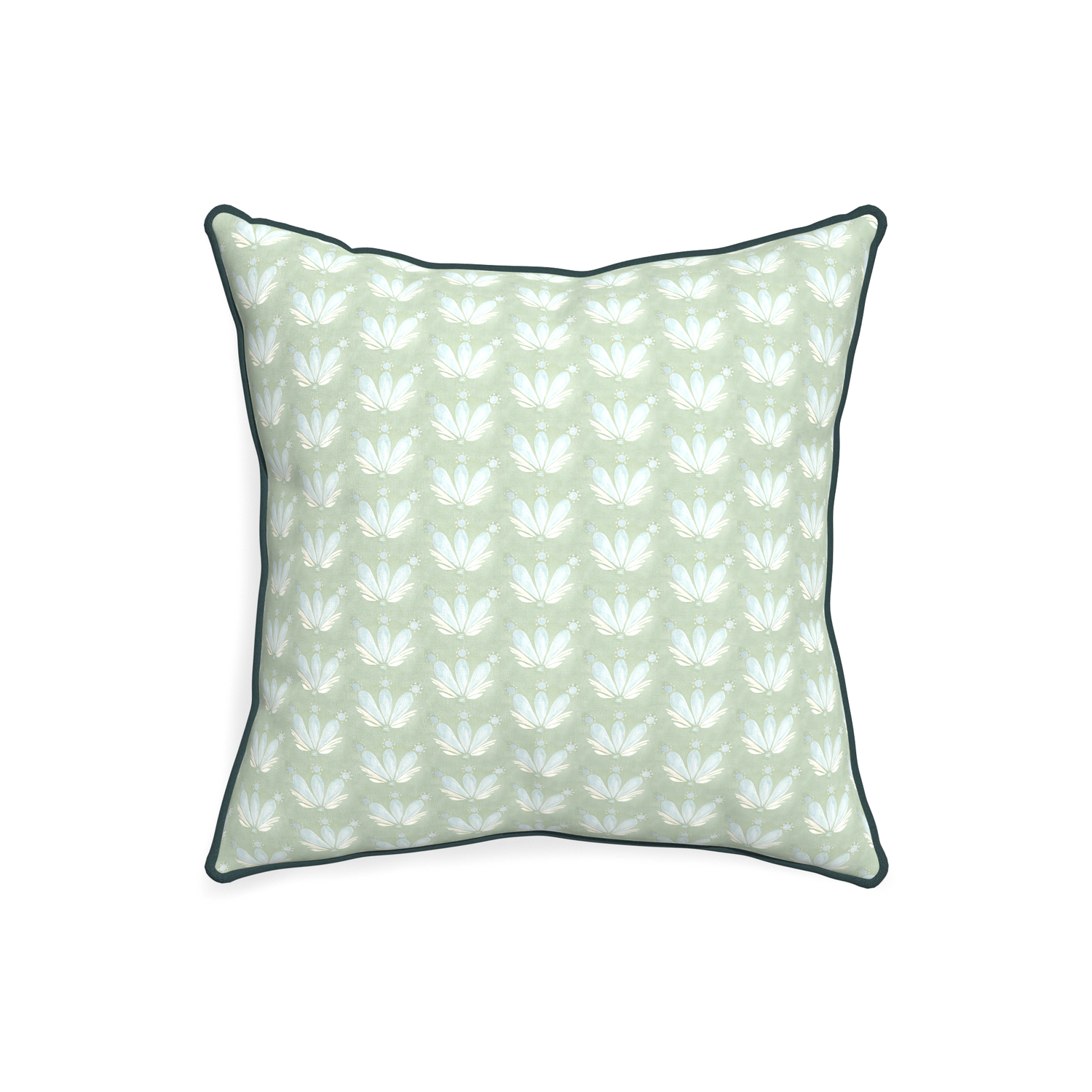 20-square serena sea salt custom blue & green floral drop repeatpillow with p piping on white background