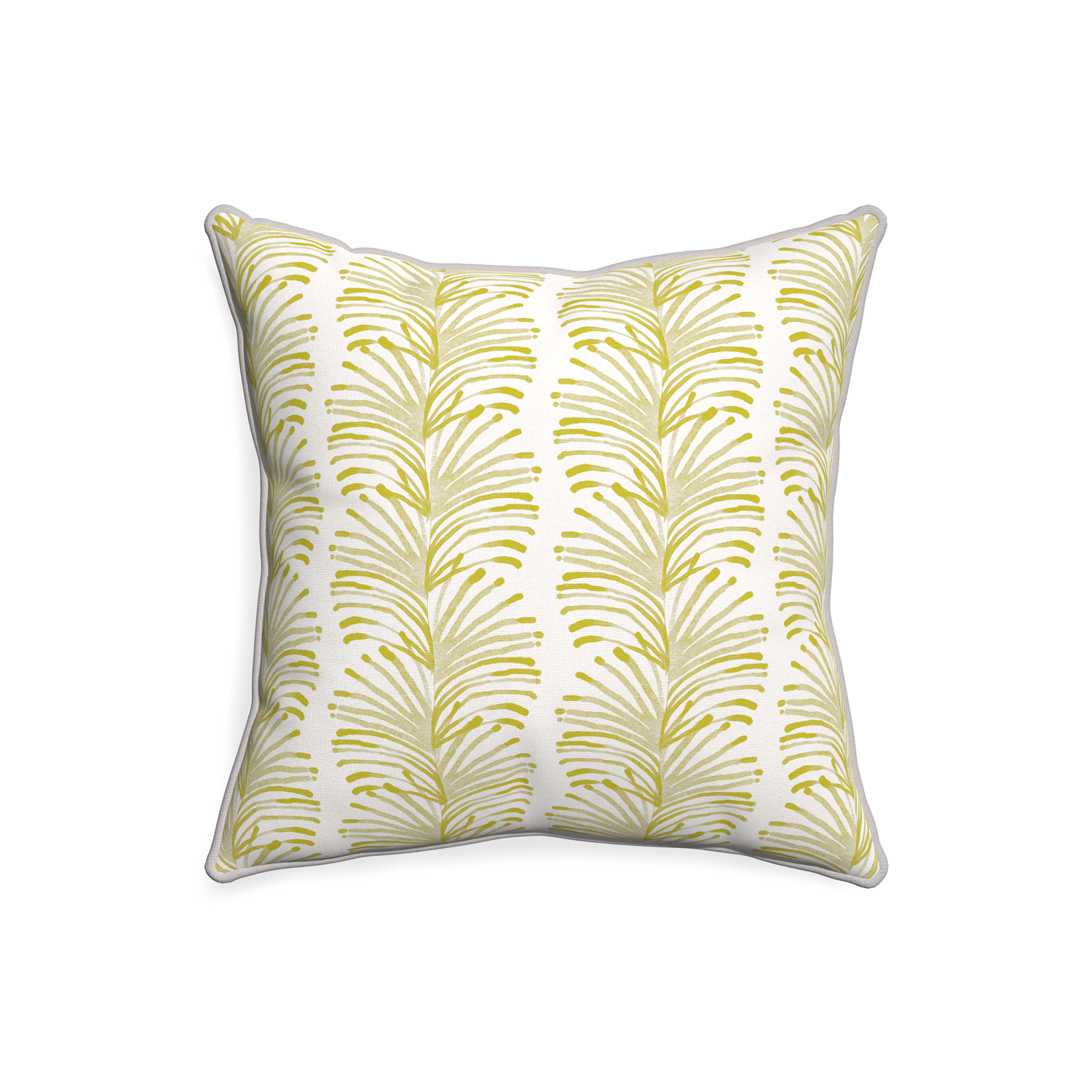 20-square emma chartreuse custom pillow with pebble piping on white background