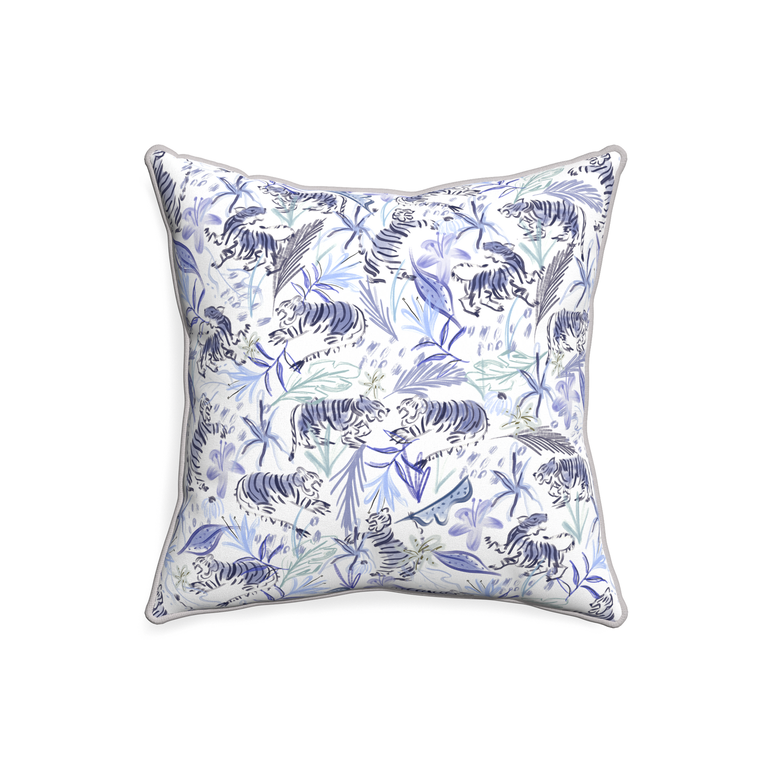 20-square frida blue custom blue with intricate tiger designpillow with pebble piping on white background