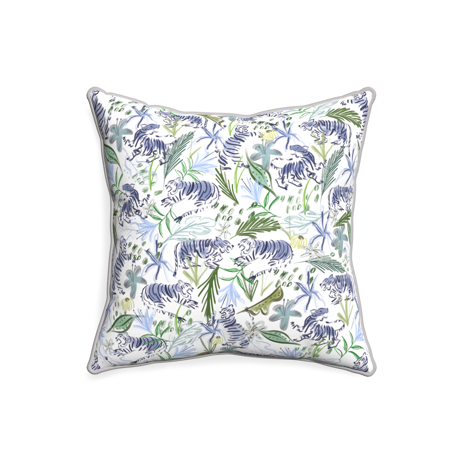 20-square frida green custom pillow with pebble piping on white background