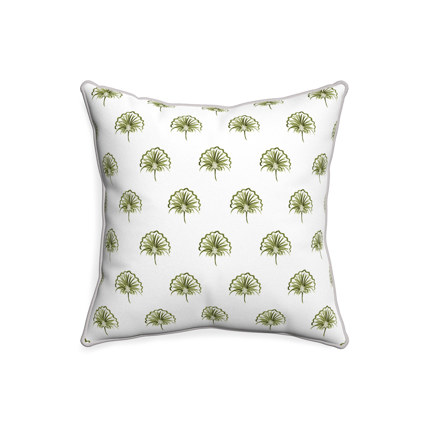 20-square penelope moss custom pillow with pebble piping on white background