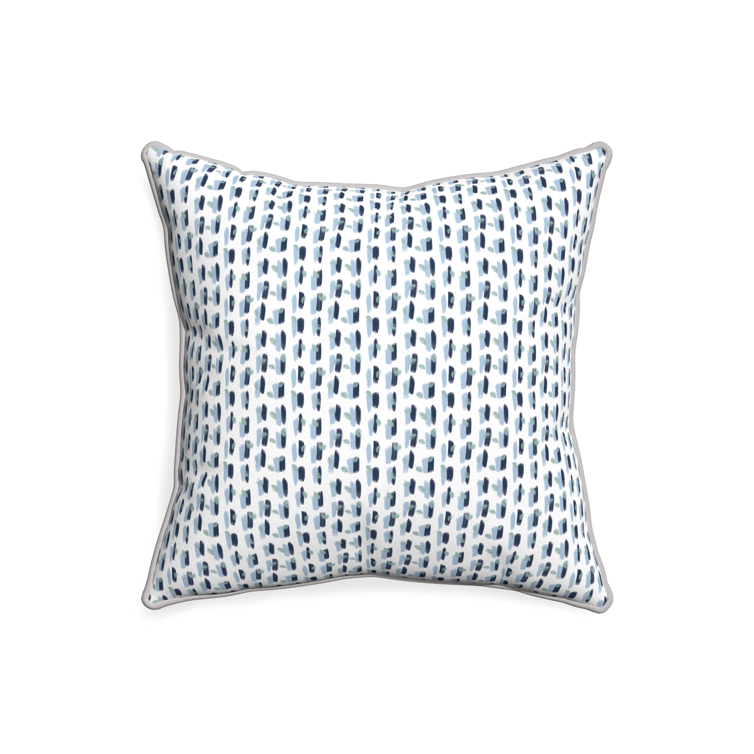 20-square poppy blue custom pillow with pebble piping on white background