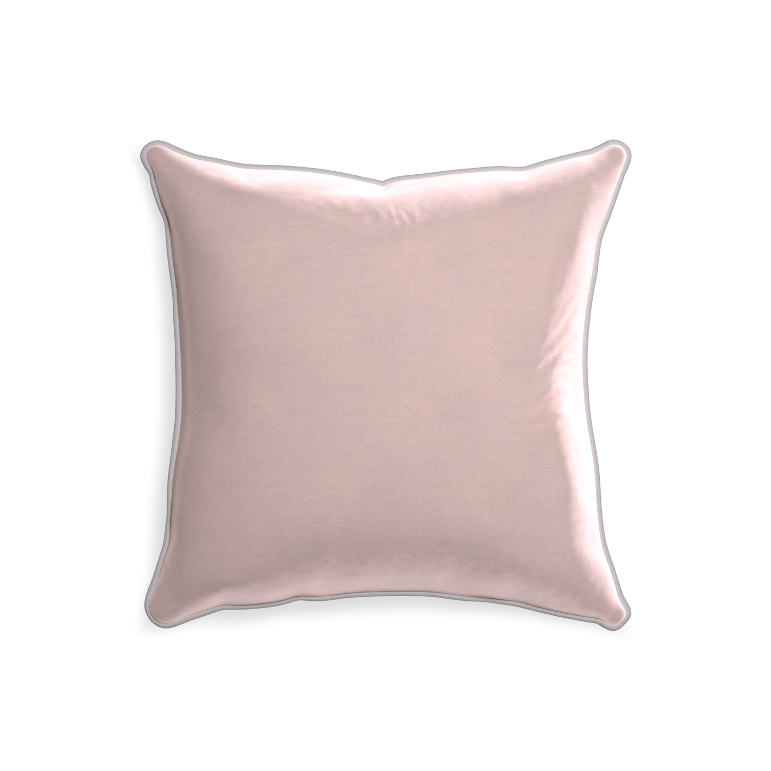 20-square rose velvet custom pillow with pebble piping on white background