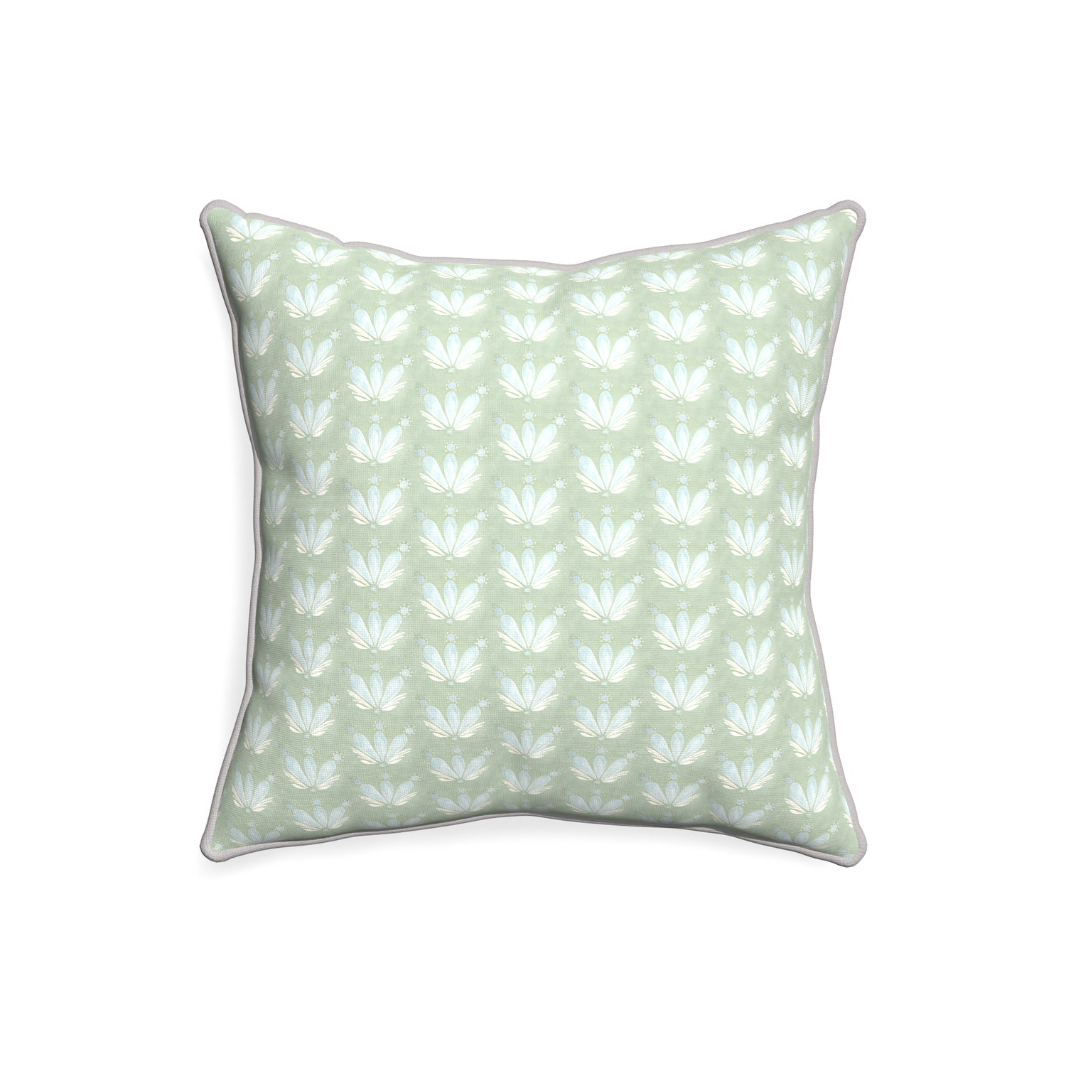 20-square serena sea salt custom blue & green floral drop repeatpillow with pebble piping on white background