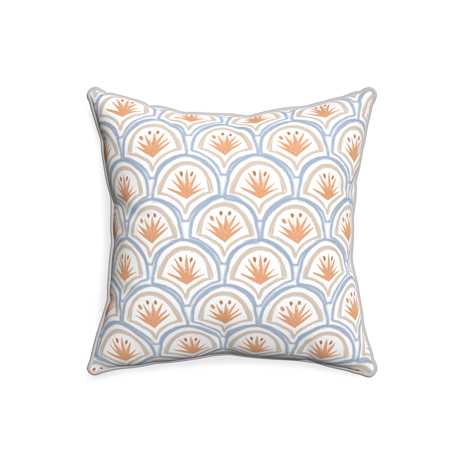 20-square thatcher apricot custom art deco palm patternpillow with pebble piping on white background