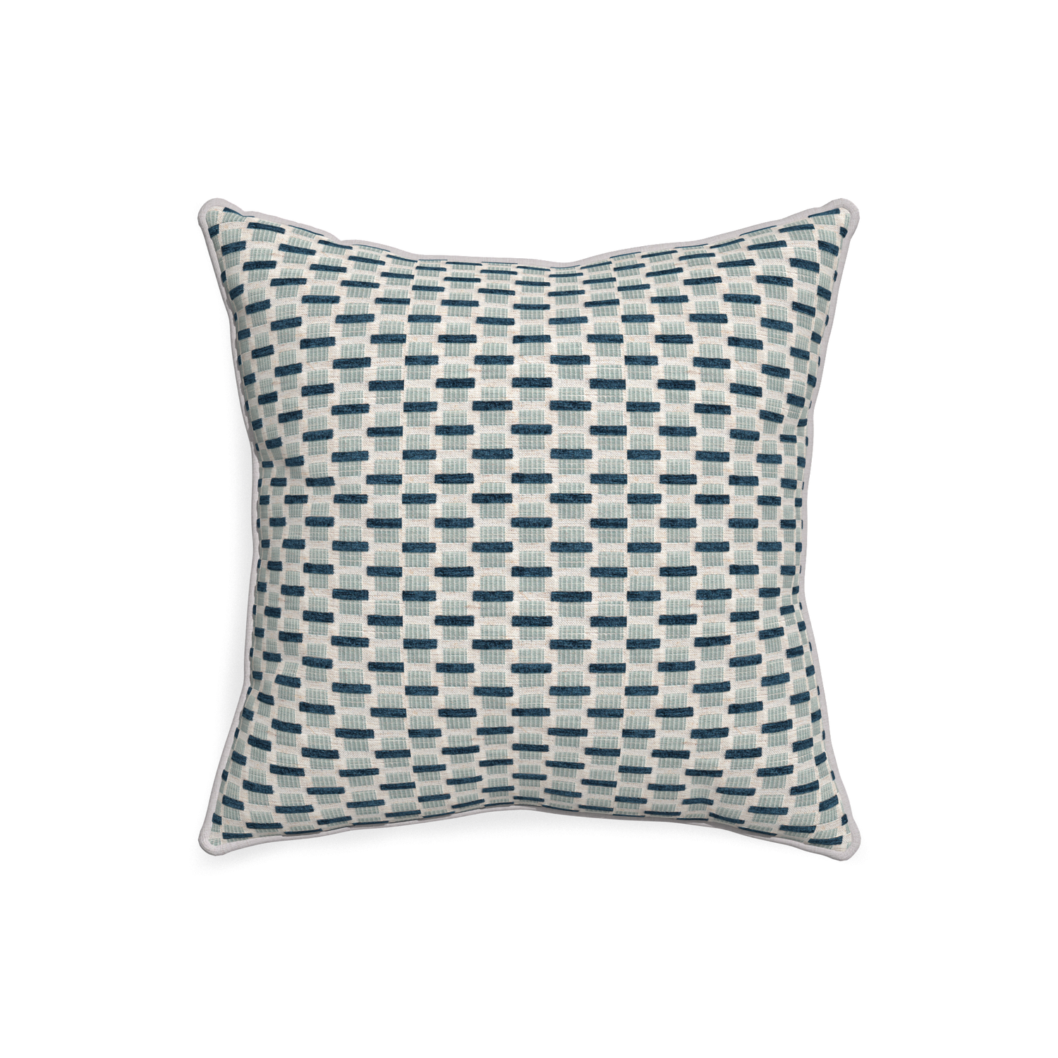 20-square willow amalfi custom blue geometric chenillepillow with pebble piping on white background