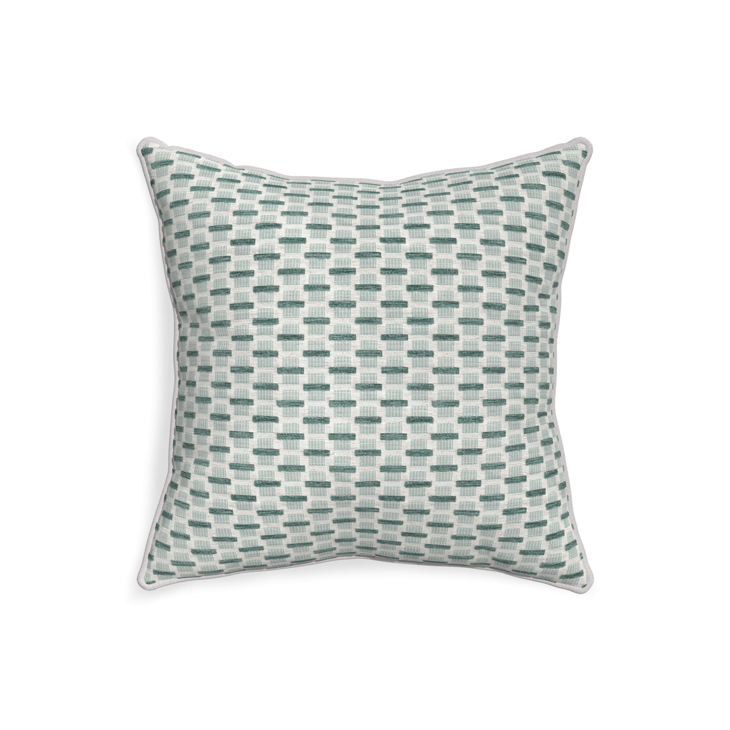 20-square willow mint custom green geometric chenillepillow with pebble piping on white background