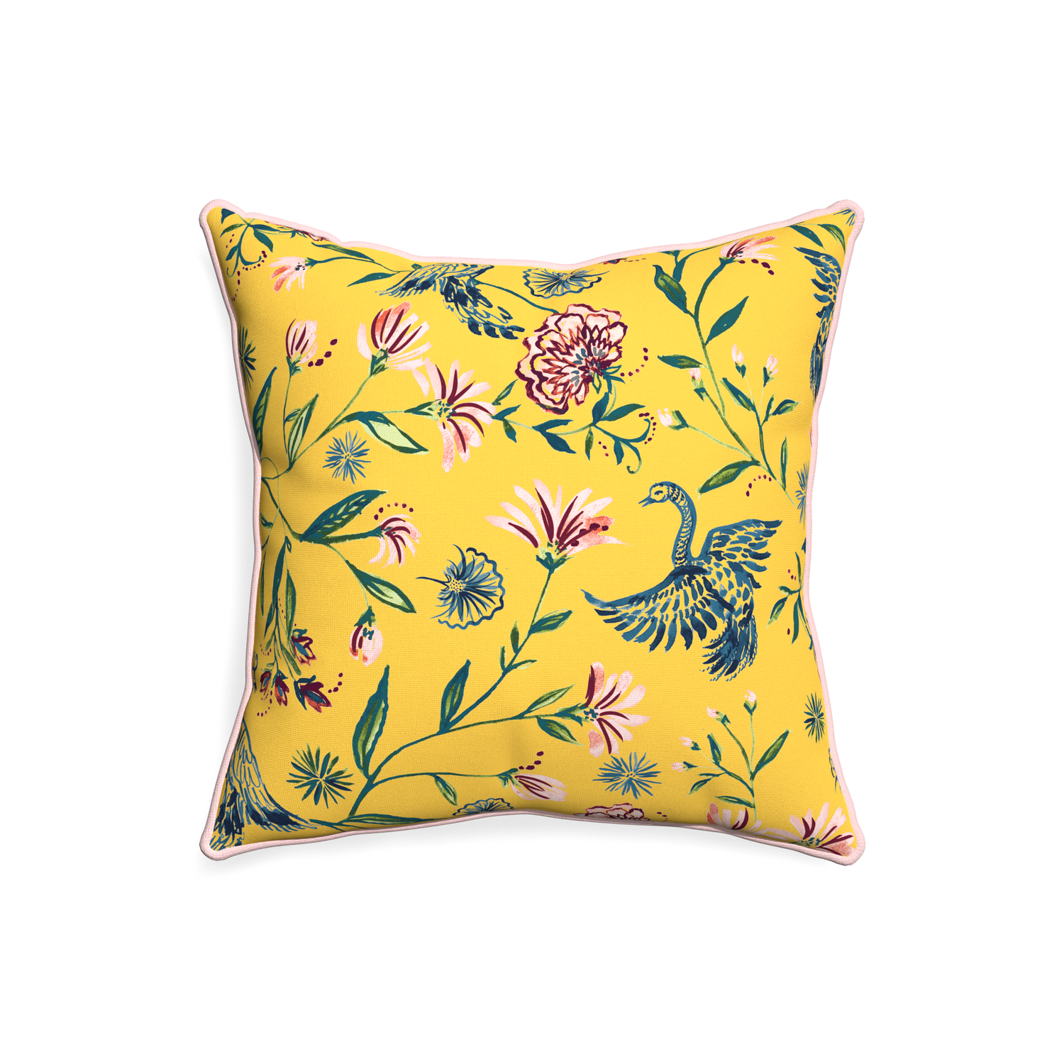 20-square daphne canary custom pillow with petal piping on white background