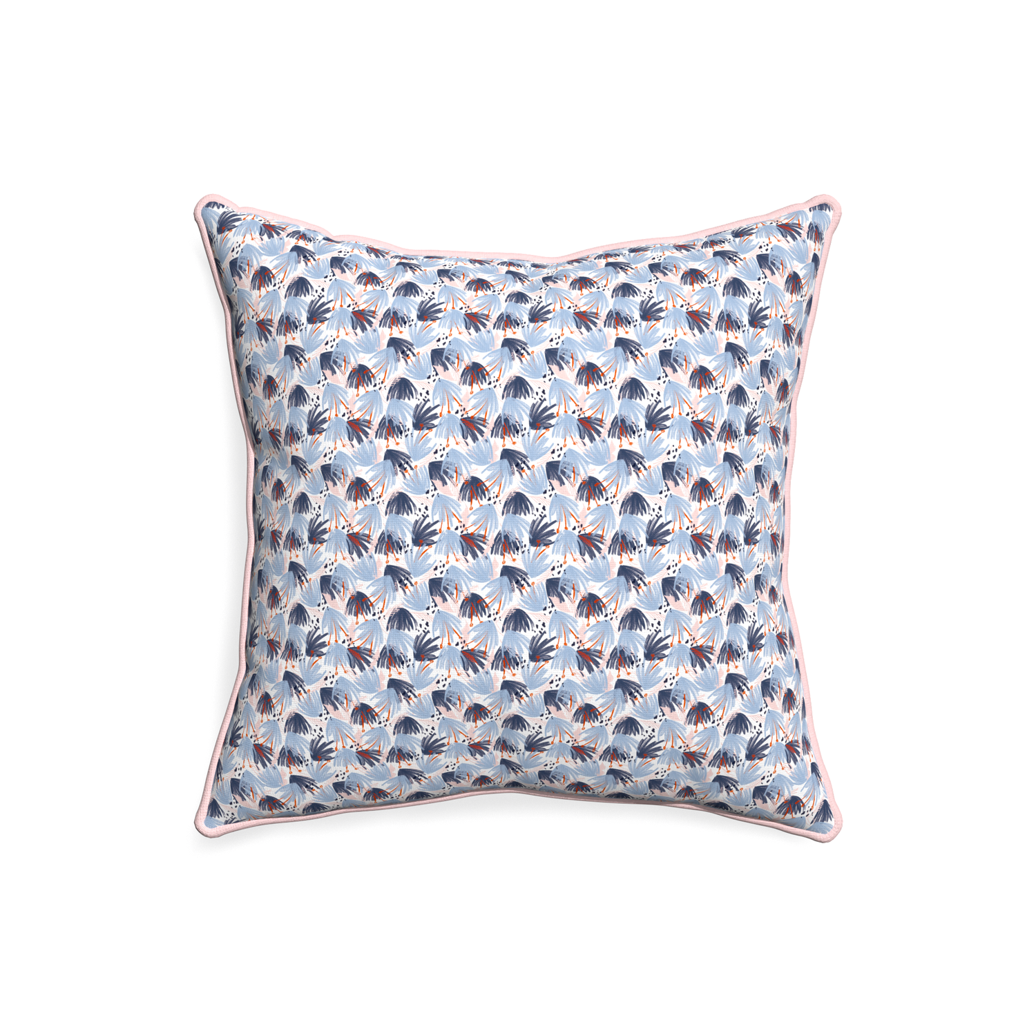 20-square eden blue custom pillow with petal piping on white background