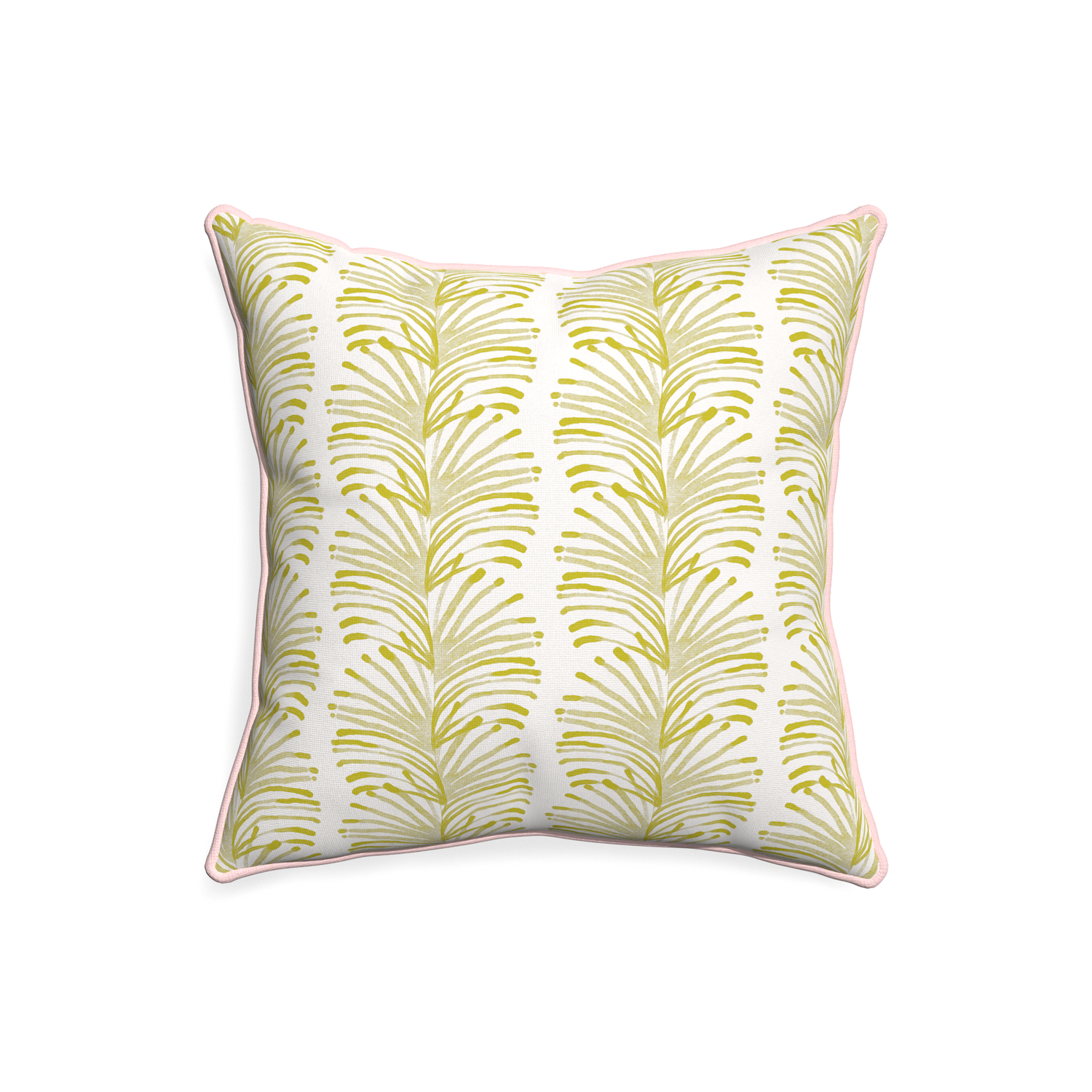 20-square emma chartreuse custom pillow with petal piping on white background