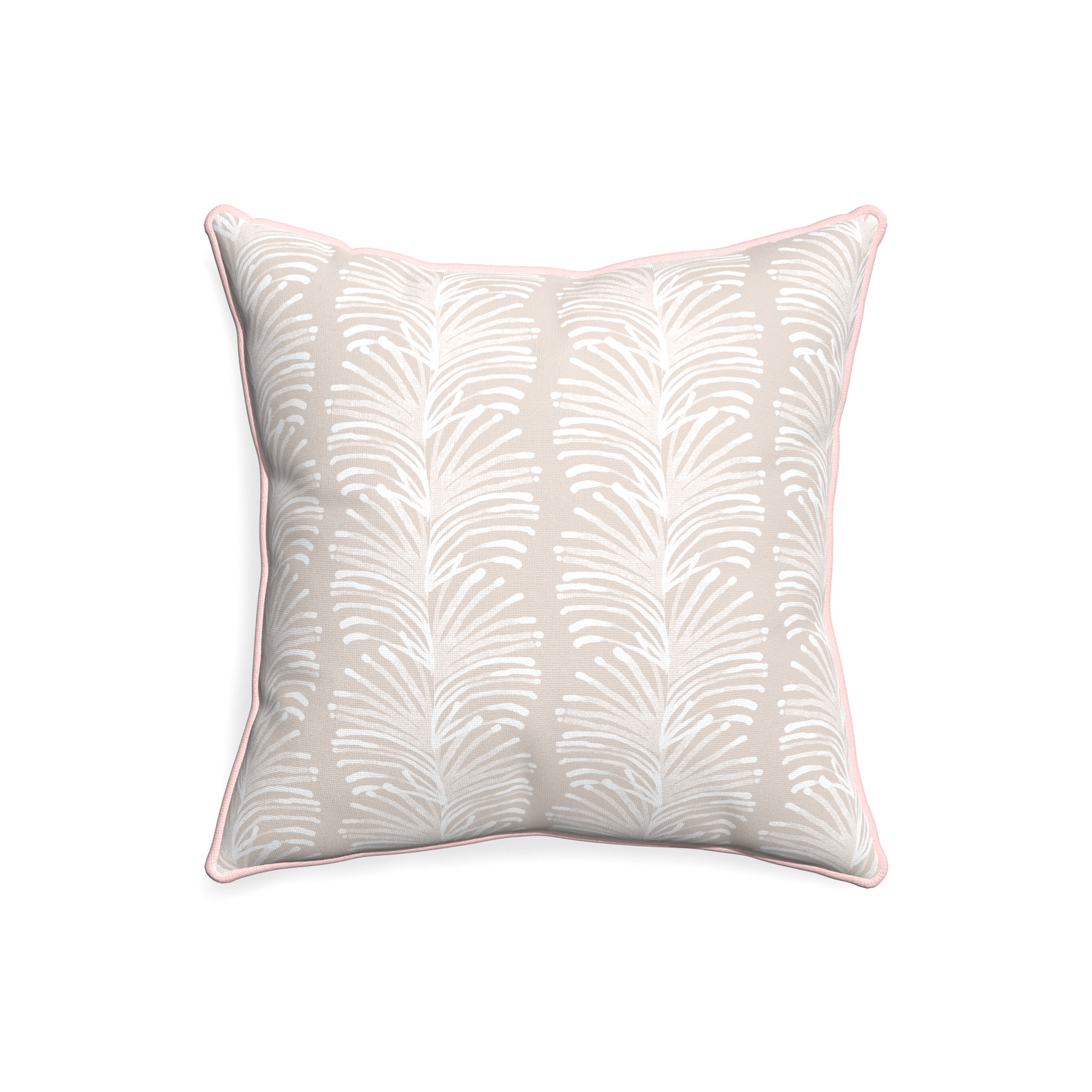 20-square emma sand custom pillow with petal piping on white background