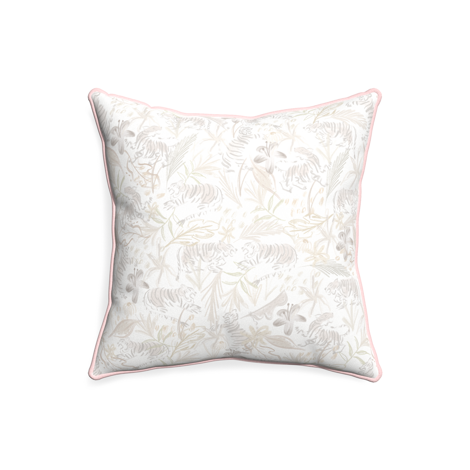 20-square frida sand custom beige chinoiserie tigerpillow with petal piping on white background