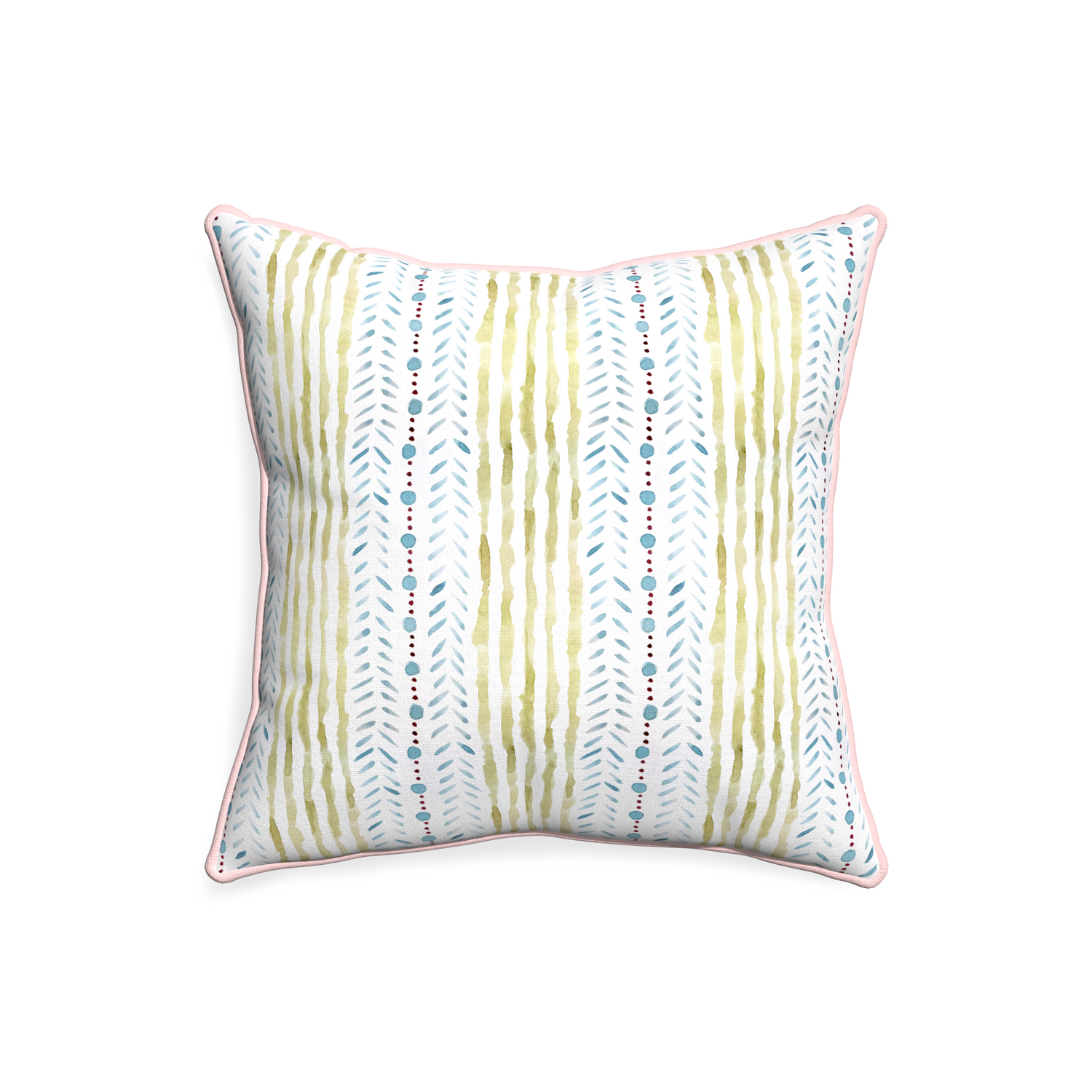 20-square julia custom blue & green stripedpillow with petal piping on white background