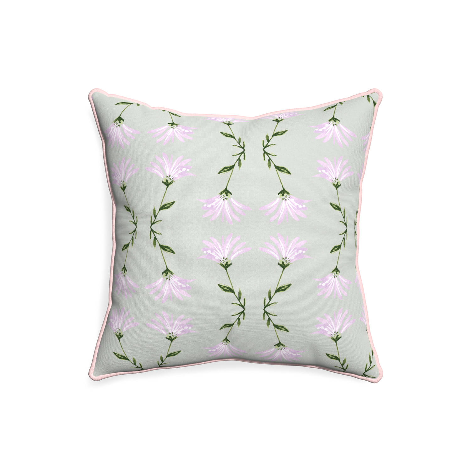 20-square marina sage custom pillow with petal piping on white background