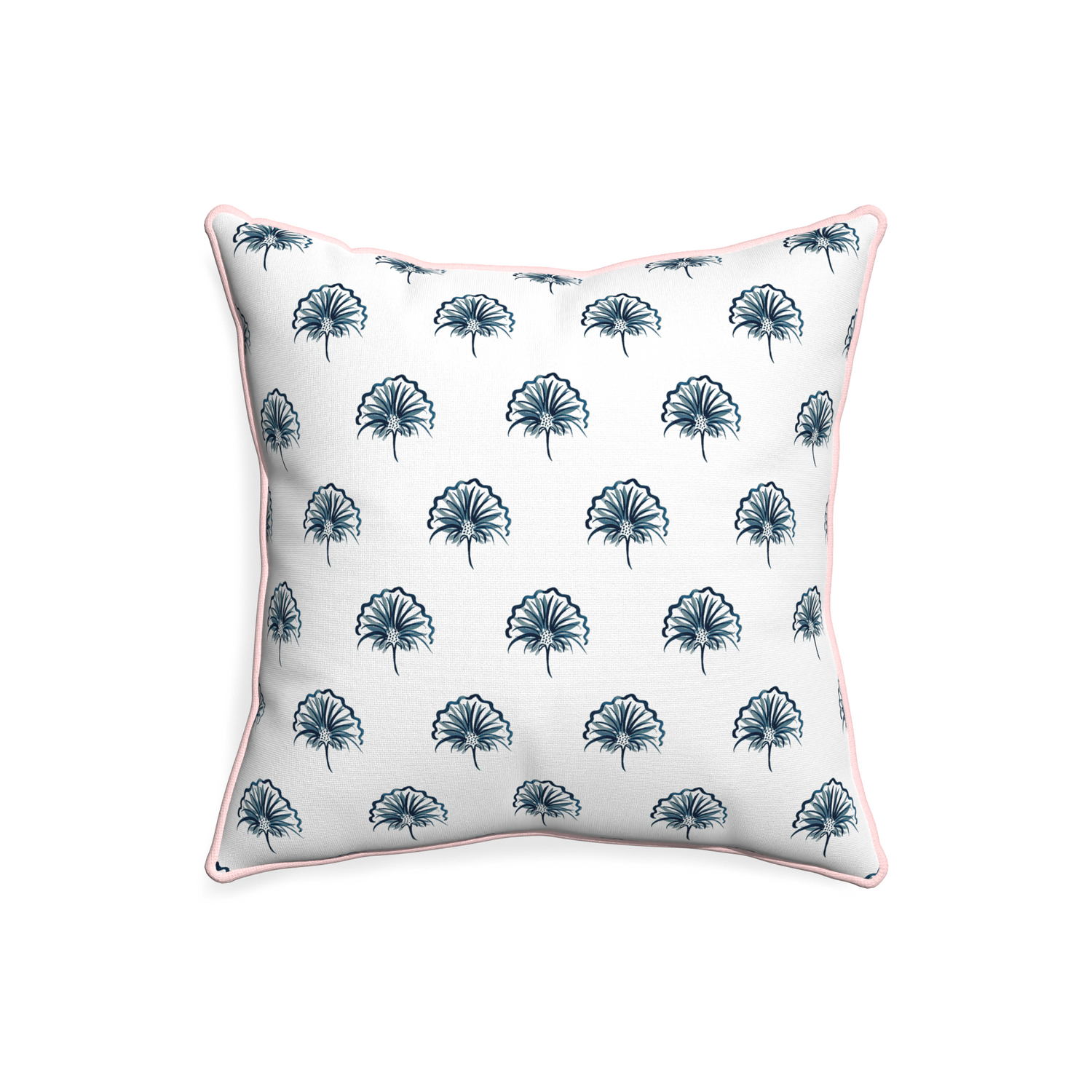 20-square penelope midnight custom pillow with petal piping on white background