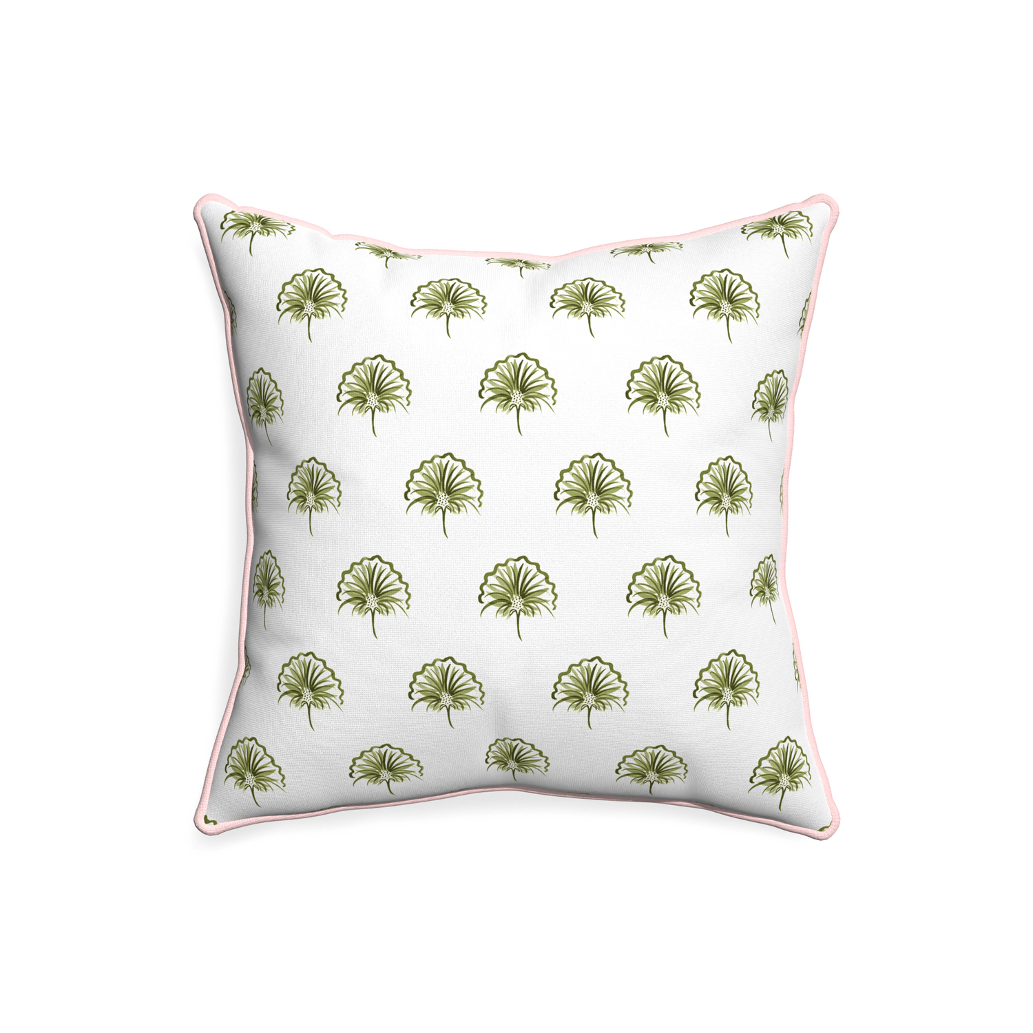 20-square penelope moss custom pillow with petal piping on white background